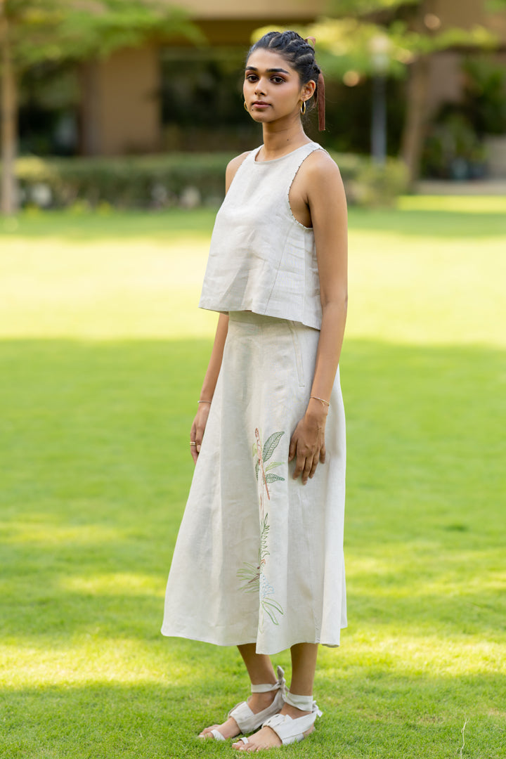 Linen Round Neck Kylie Top - Oatmeal