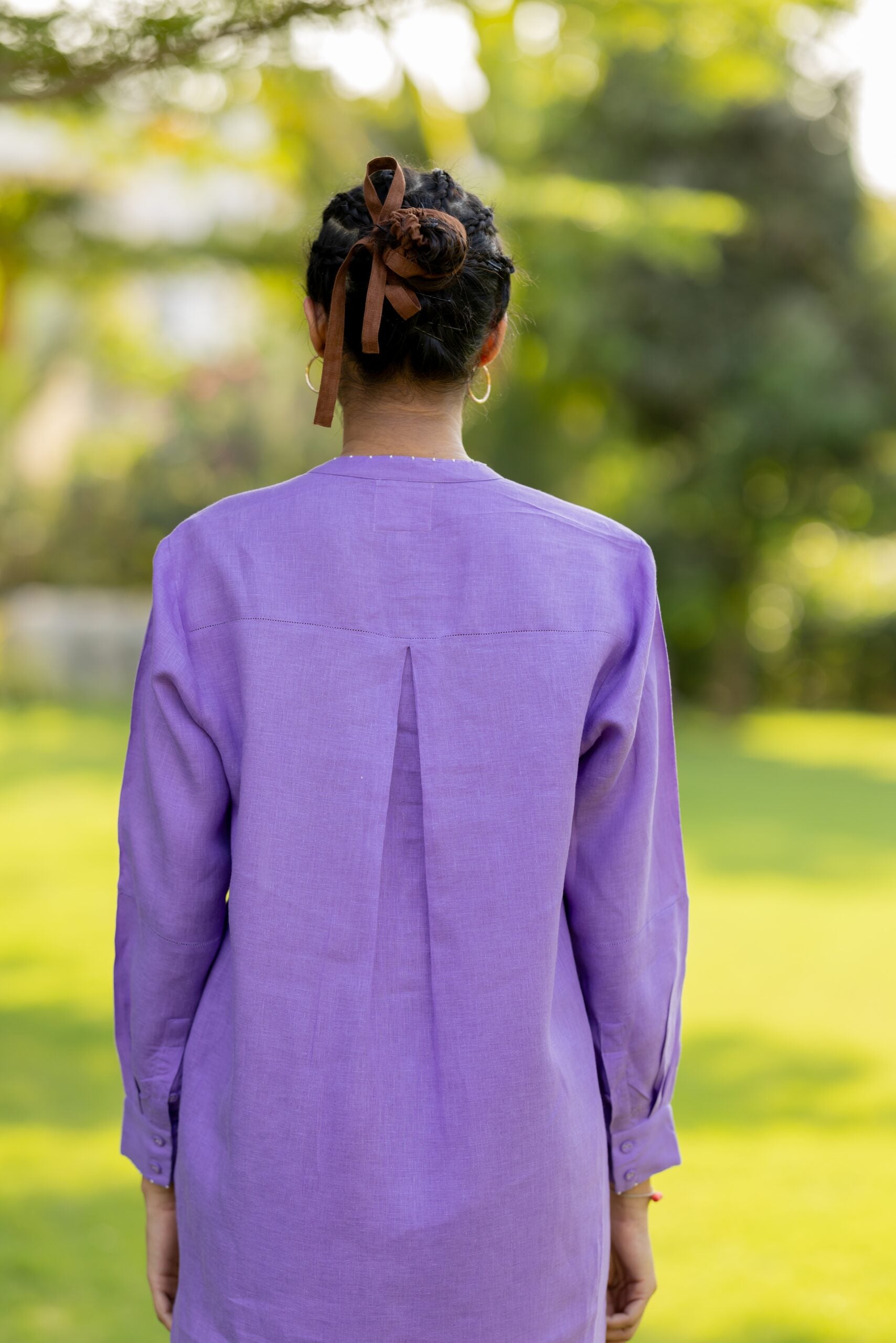 Linen Over sized Lace Kurta - Purple