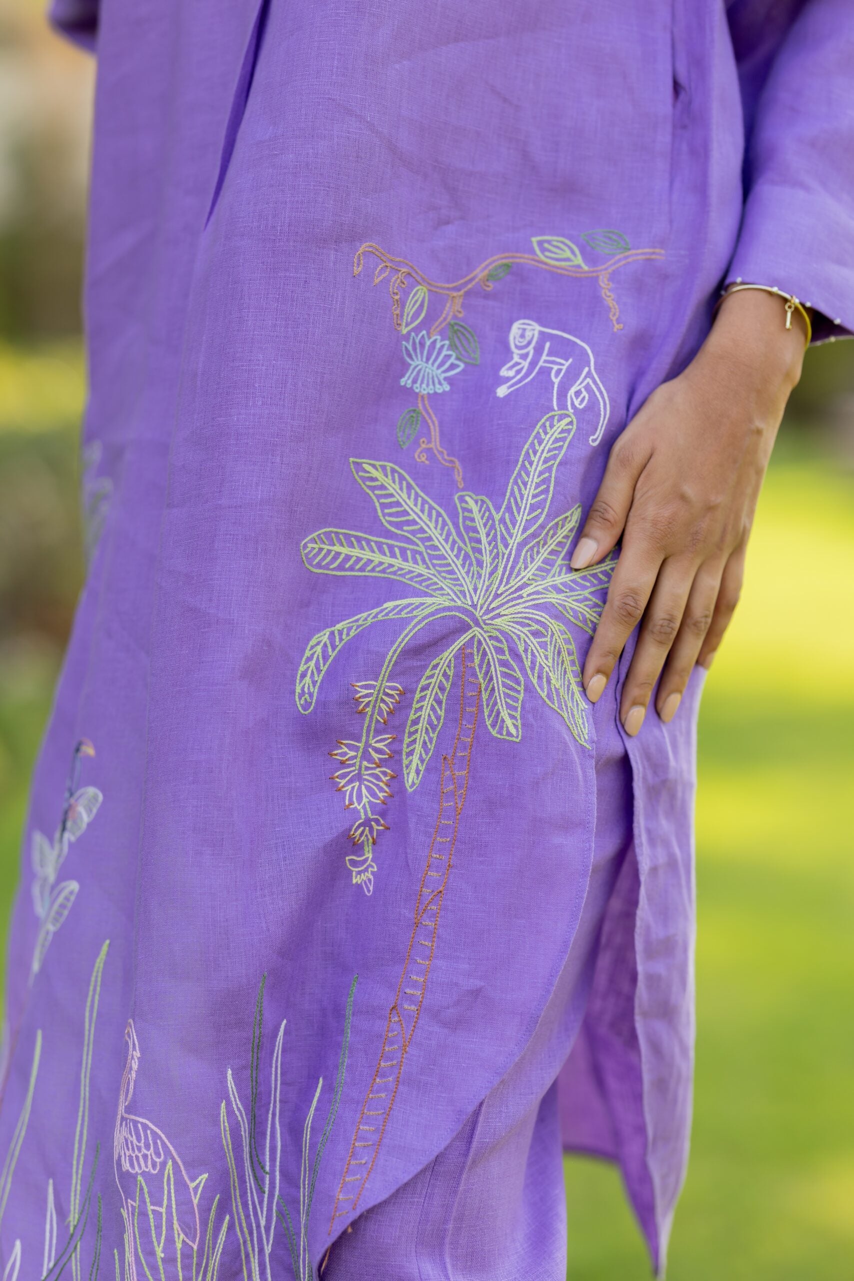 Linen Over sized Lace Kurta - Purple