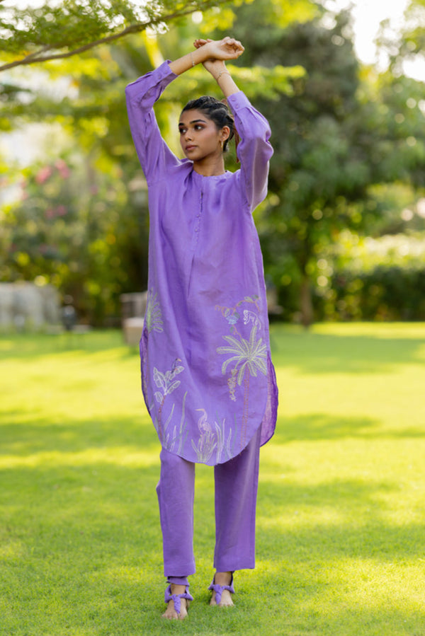 Linen Narrow Pants - Purple