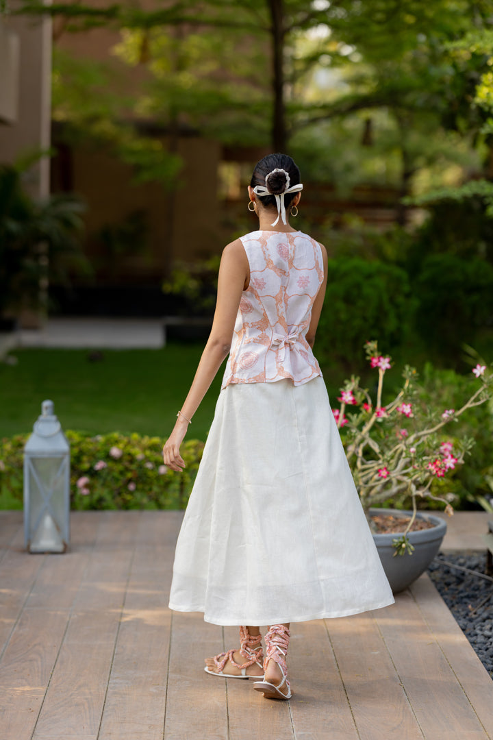 Linen Chandni Skirt- Off-White