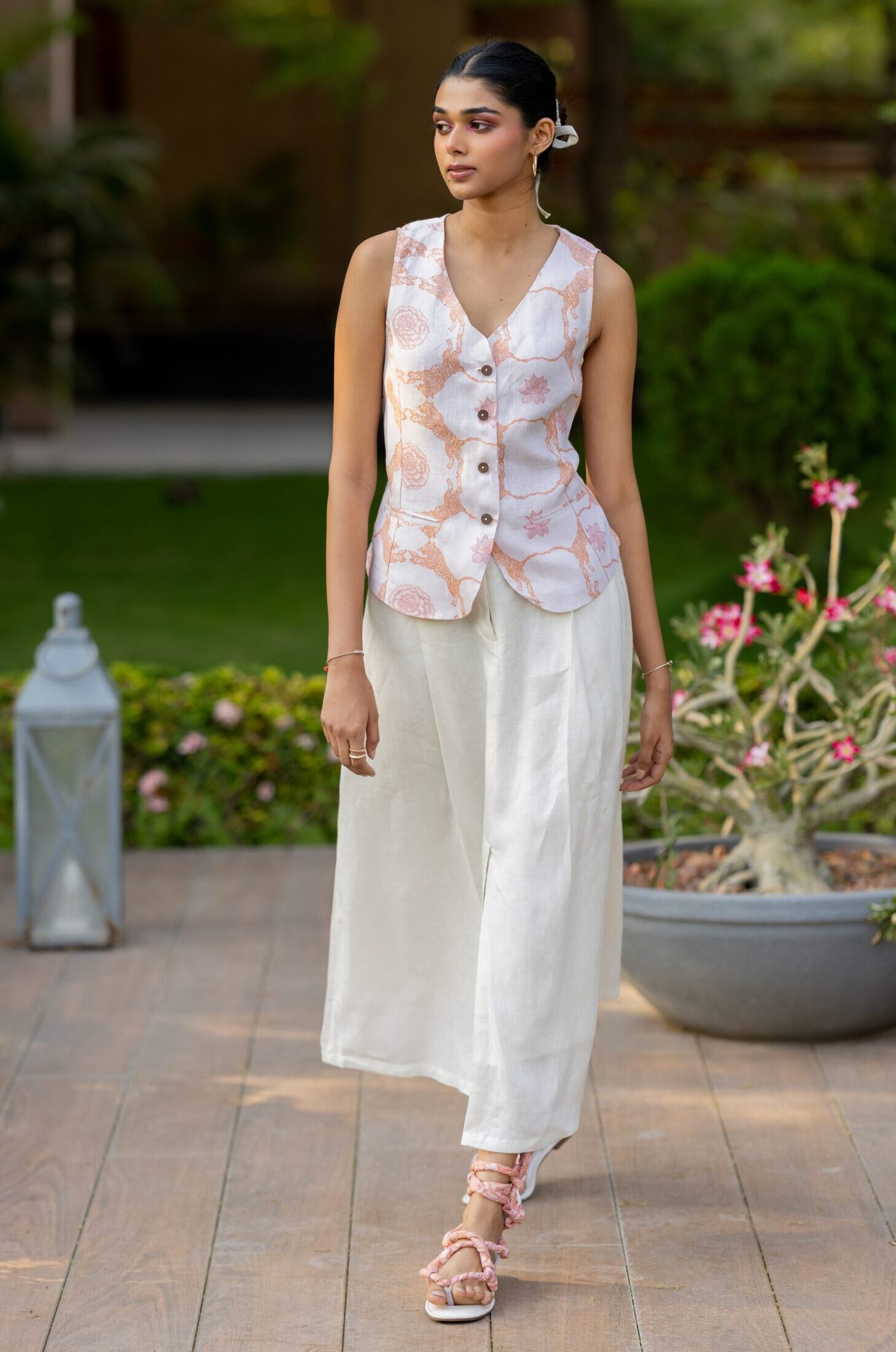 Linen Chandni Skirt- Off-White