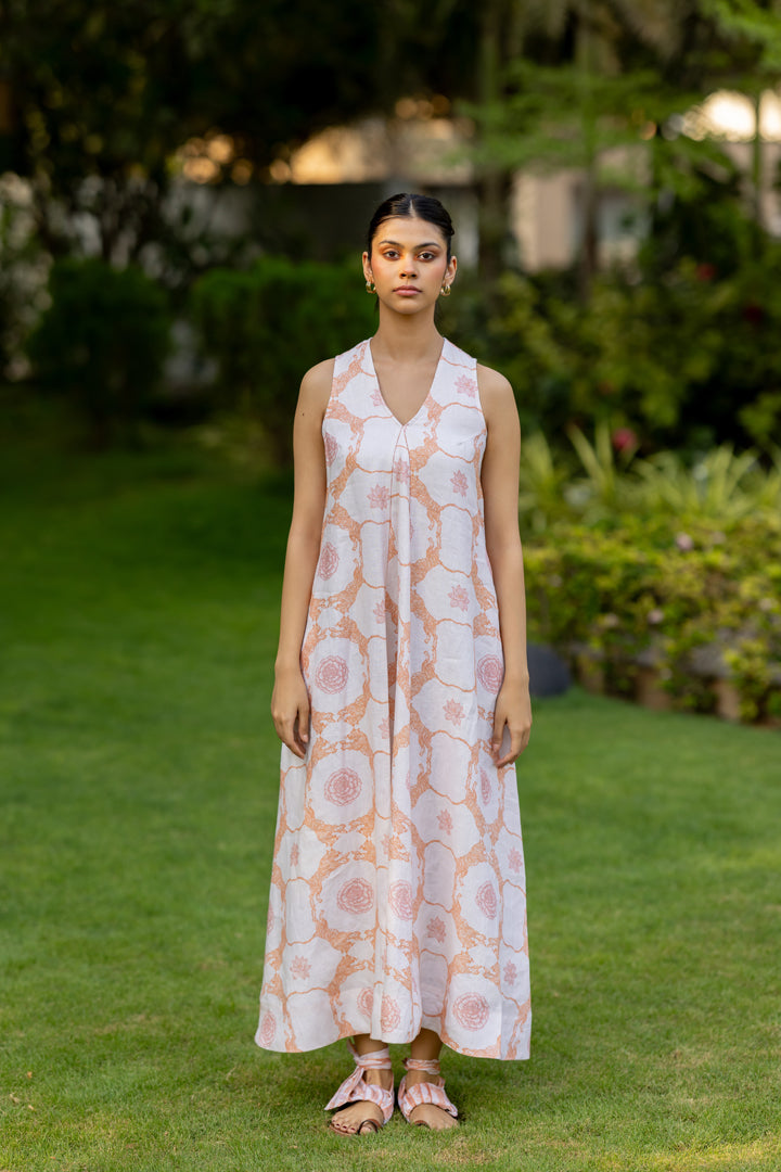 Linen Bagh Aur Genda V-Neck Dress