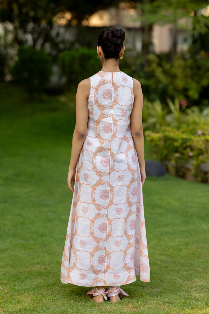 Linen Bagh Aur Genda V-Neck Dress