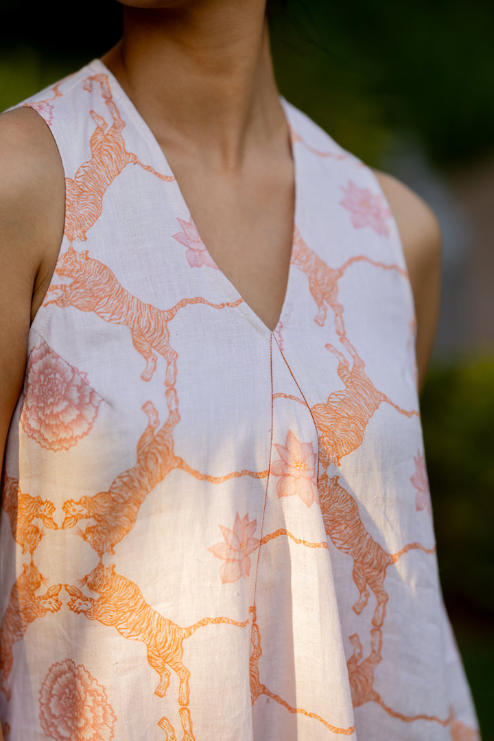 Linen Bagh Aur Genda V-Neck Dress