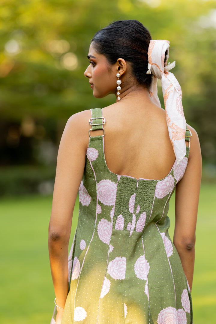 Linen Panel Dress- Green Floral