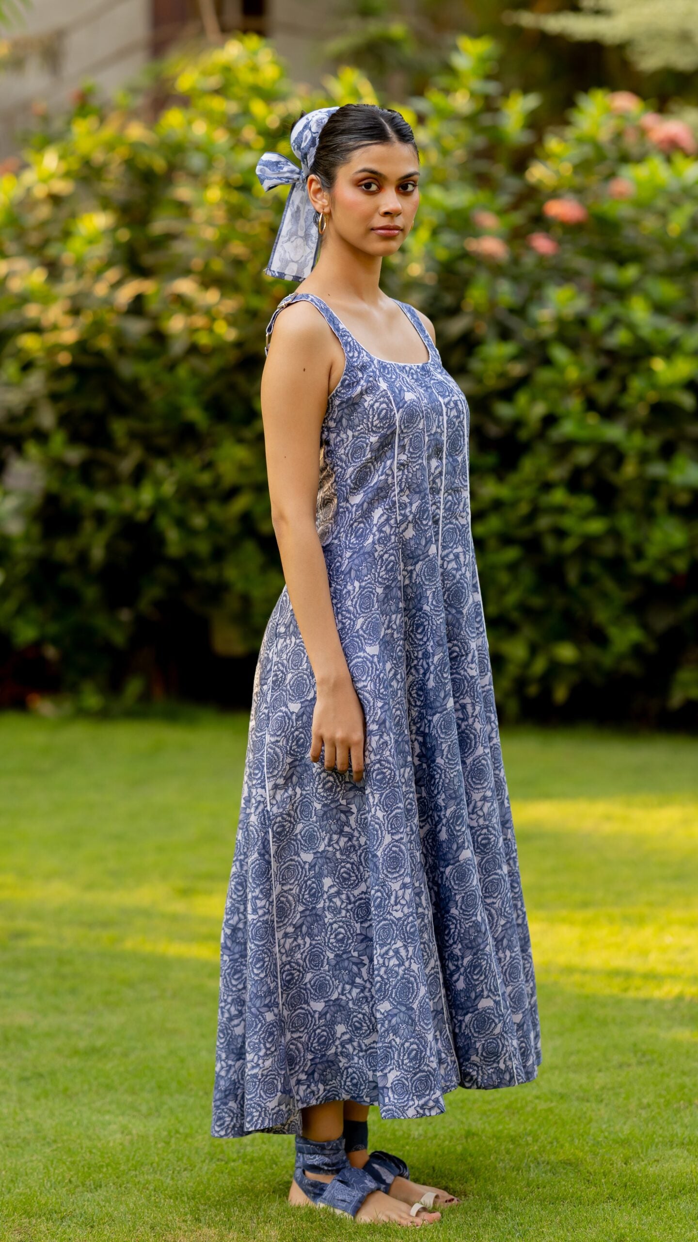 Linen Panel Dress- Blue Floral