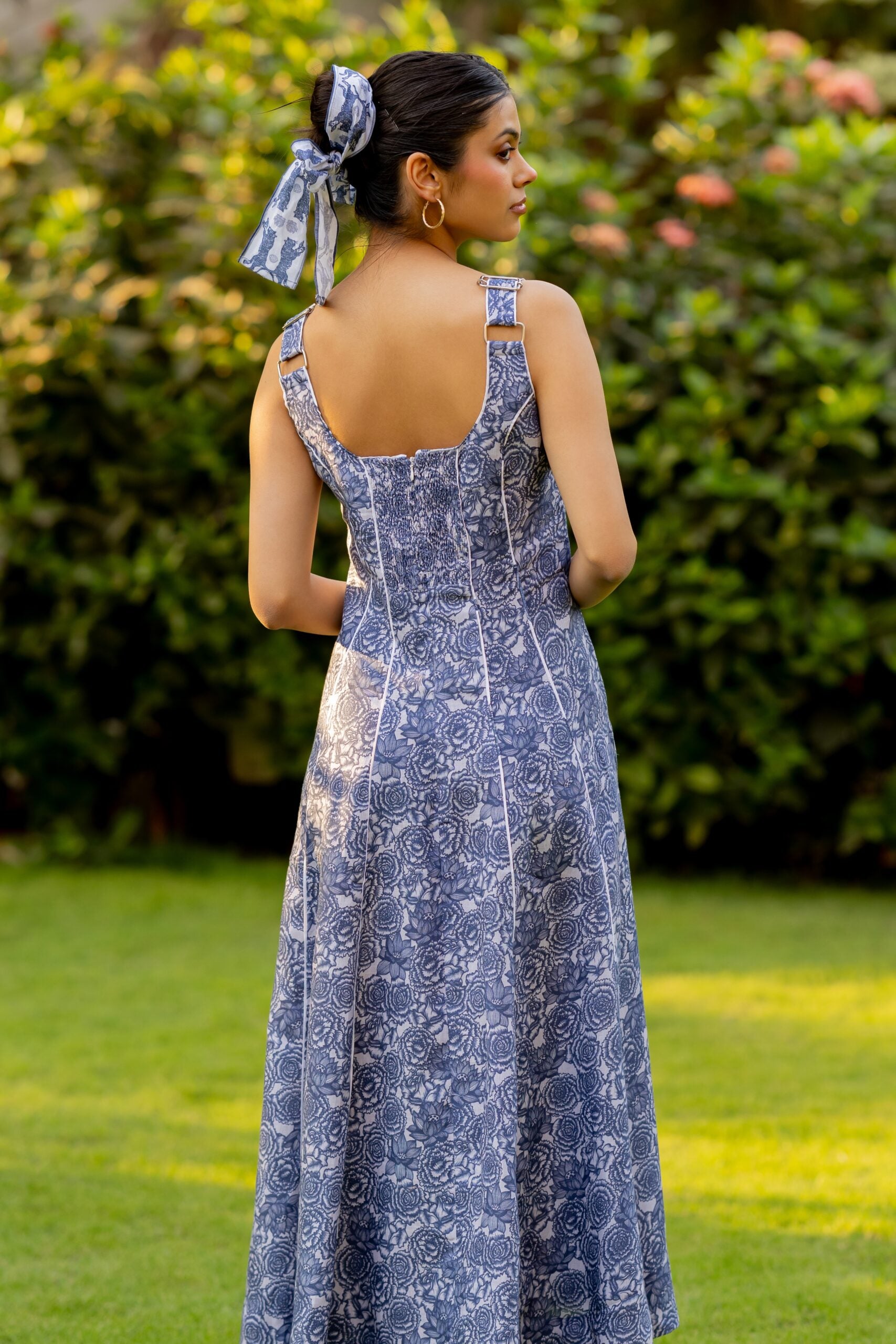 Linen Panel Dress- Blue Floral