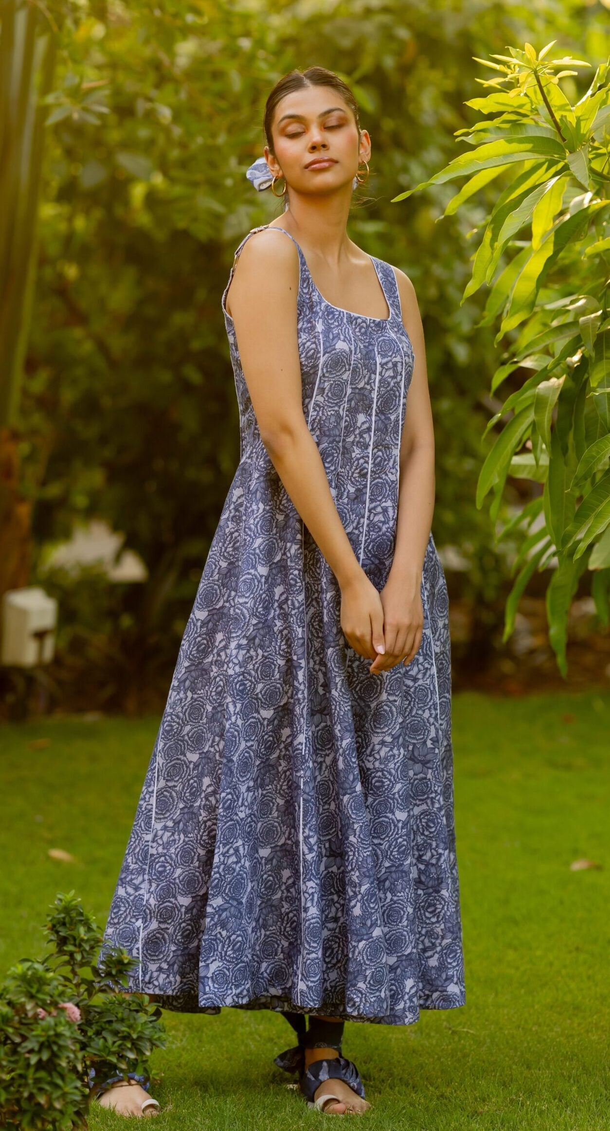 Linen Panel Dress- Blue Floral