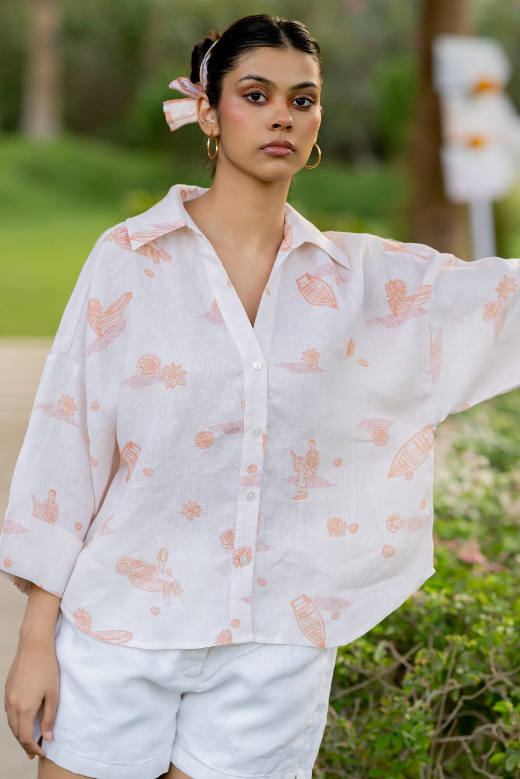 Linen Oversized Shirt- Orange Badal Naav