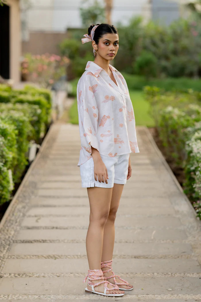 Linen Coord Set - Oversized Shirt with Shorts