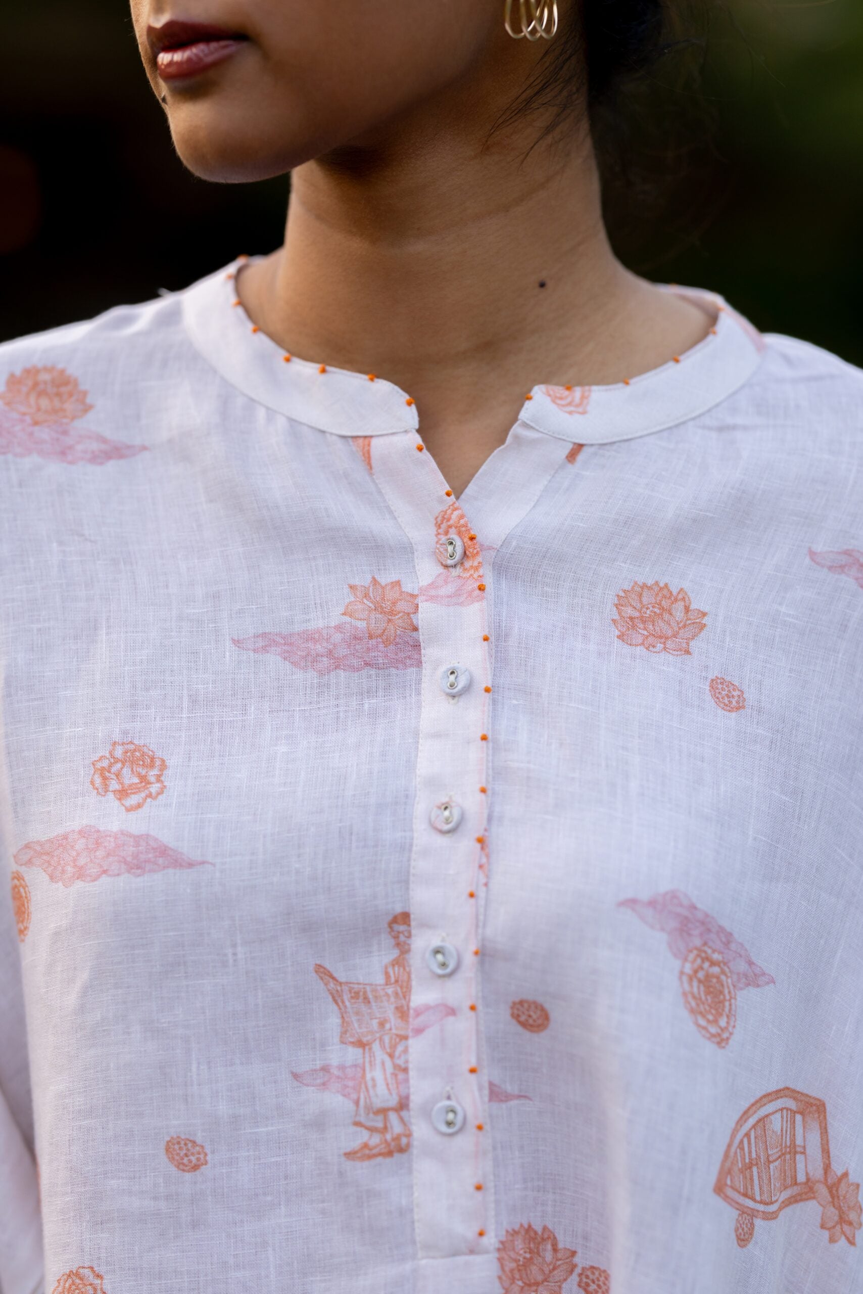 Linen Oversized Short kurta - Orange Badal Naav