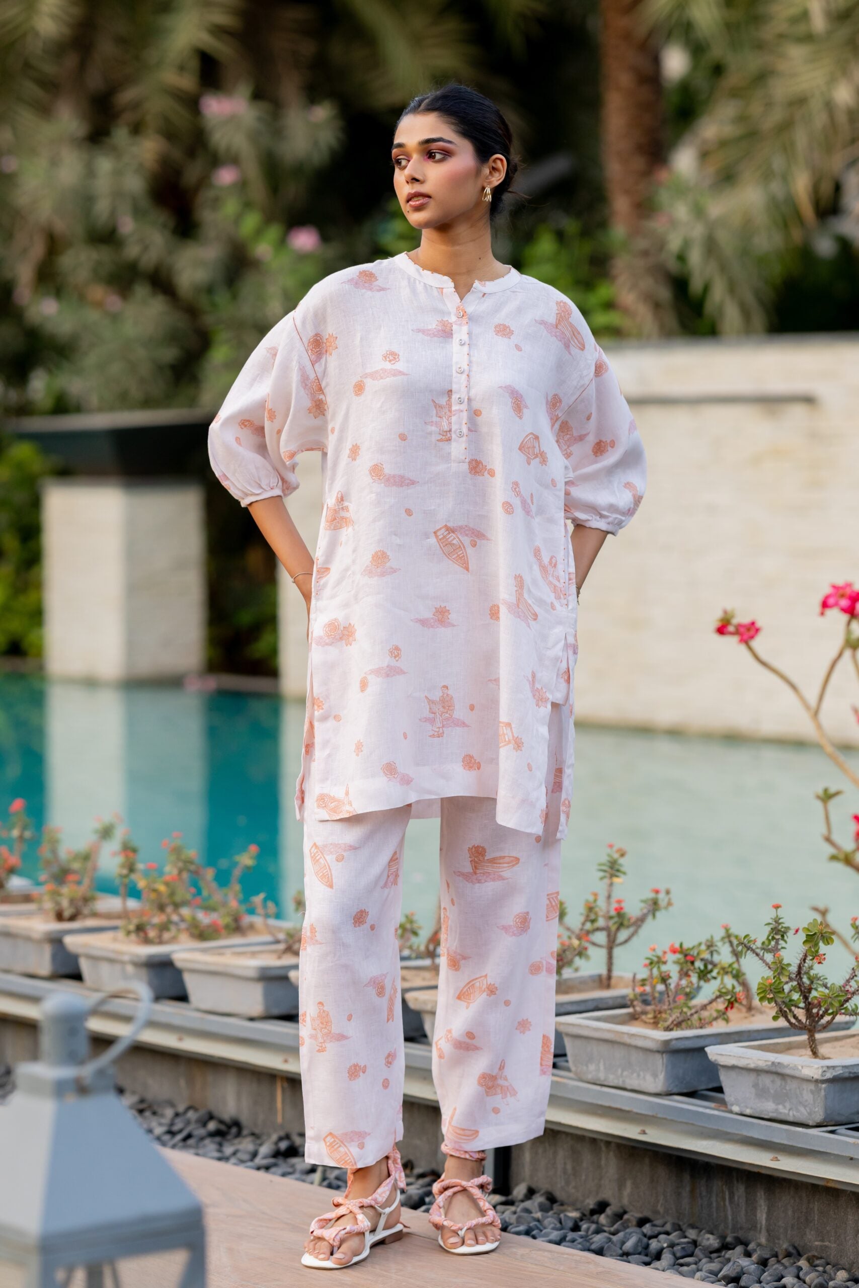 Linen Oversized Short kurta - Orange Badal Naav