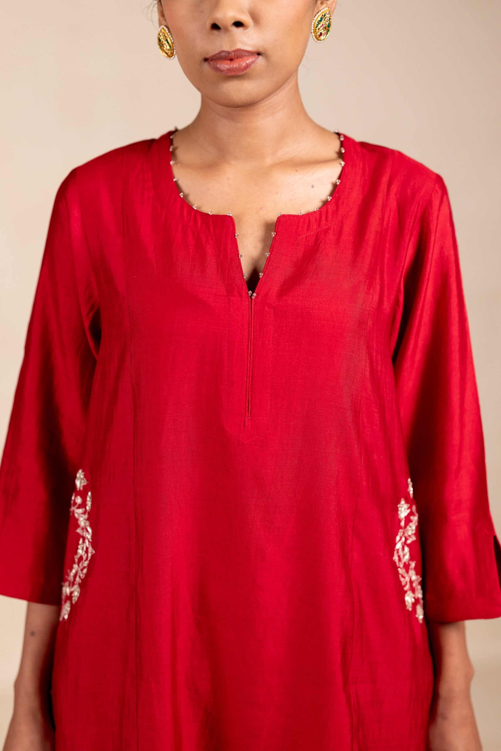 Mohini Silk Embroidery Kurta Set - Red