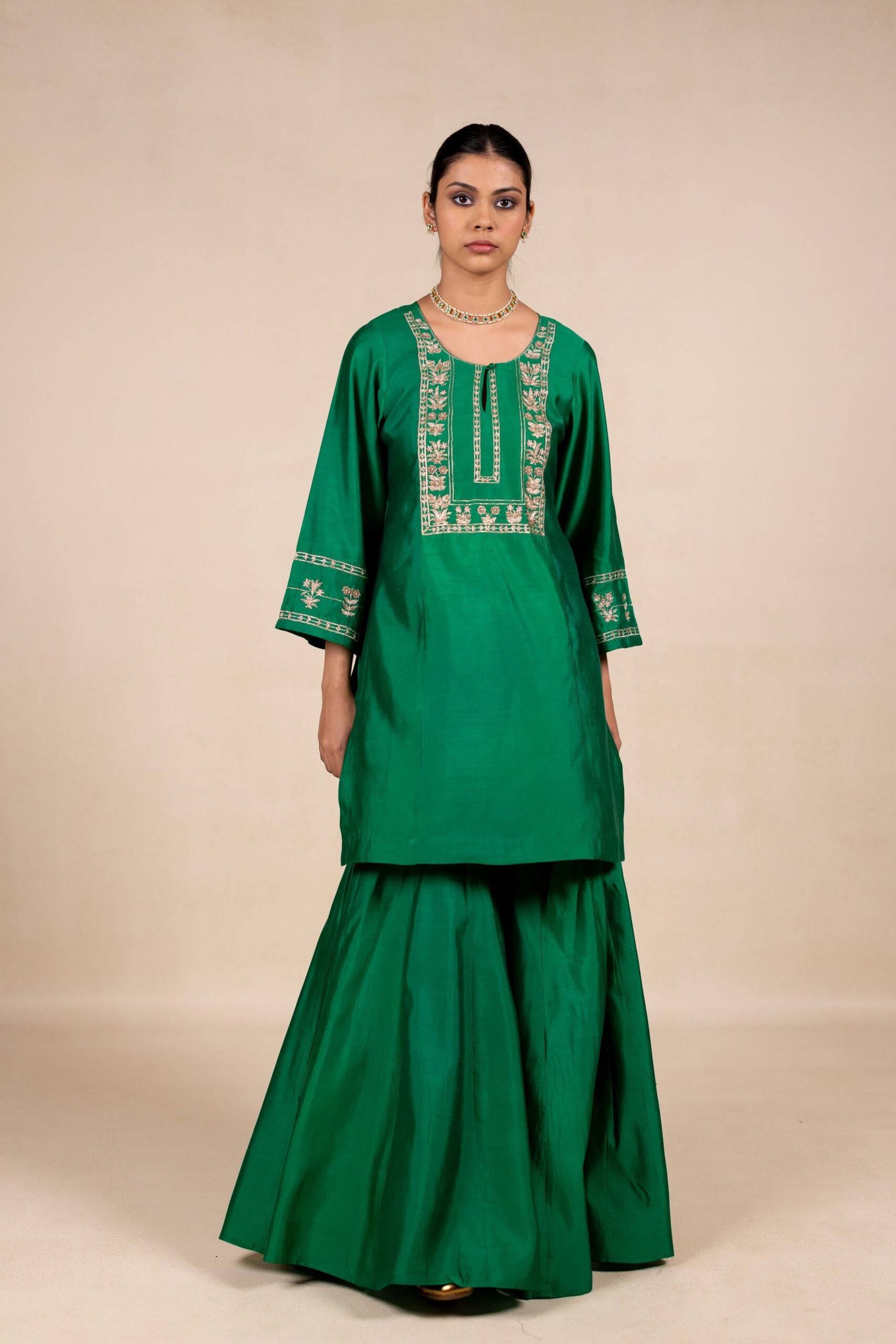 Radhika Silk Kurta Sharara Set - Green