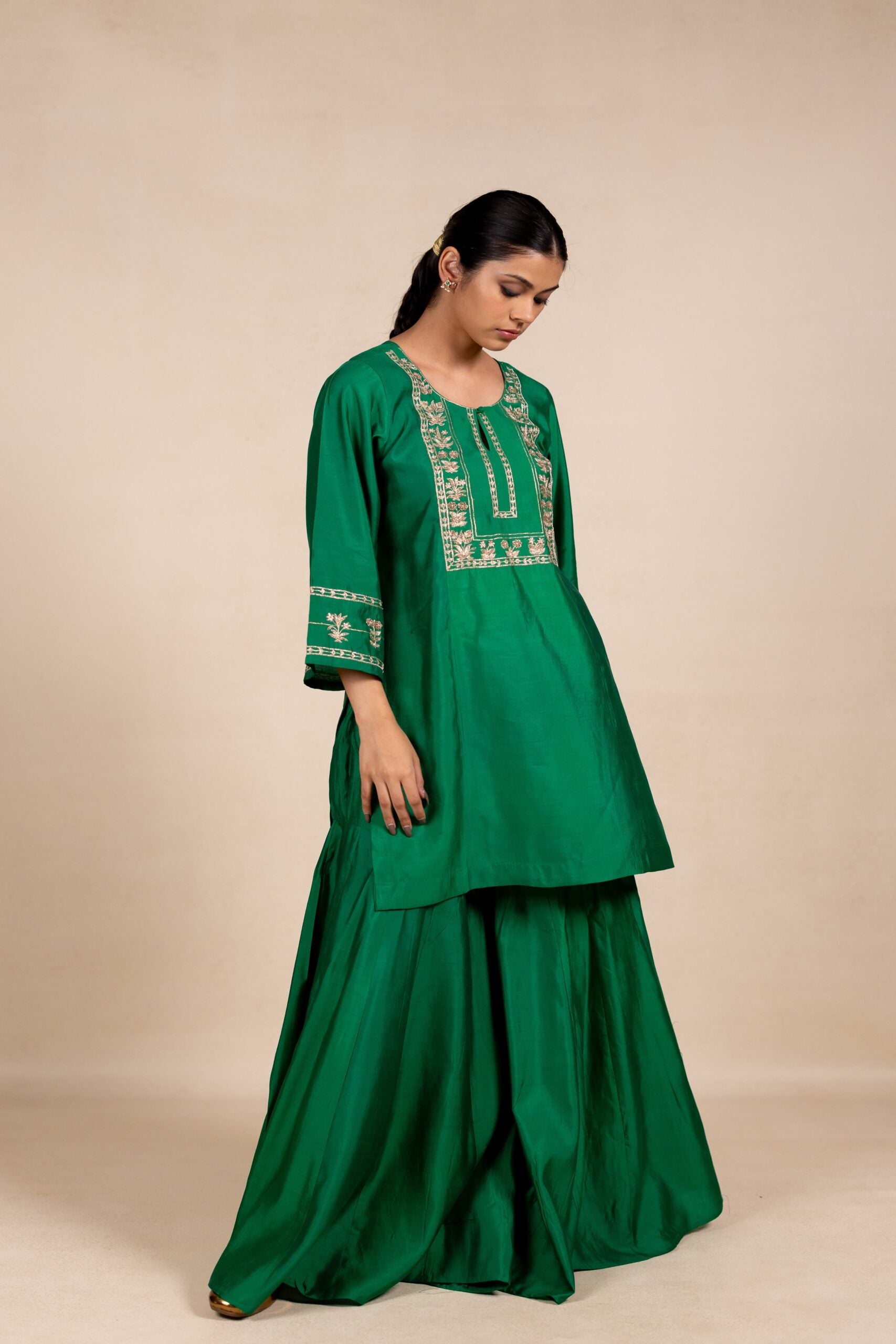 Radhika Silk Kurta Sharara Set - Green