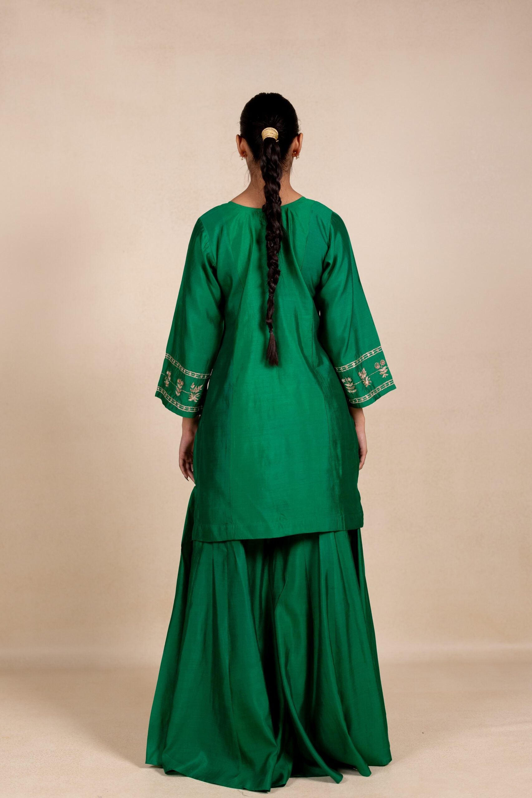 Radhika Silk Kurta Sharara Set - Green