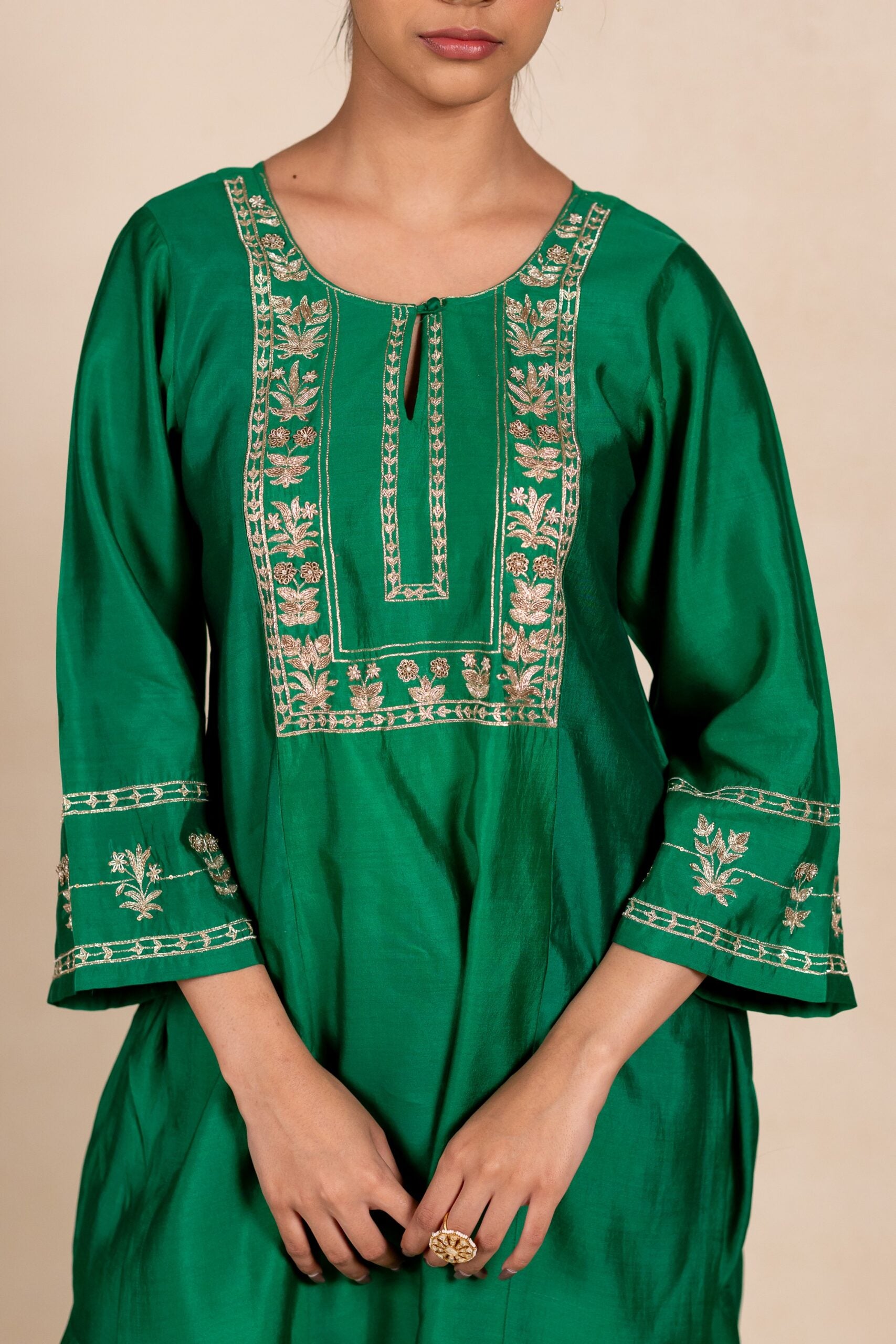 Radhika Silk Kurta Sharara Set - Green
