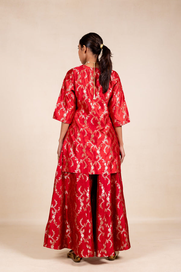 Banaras Silk Kurta sharara Set - Red