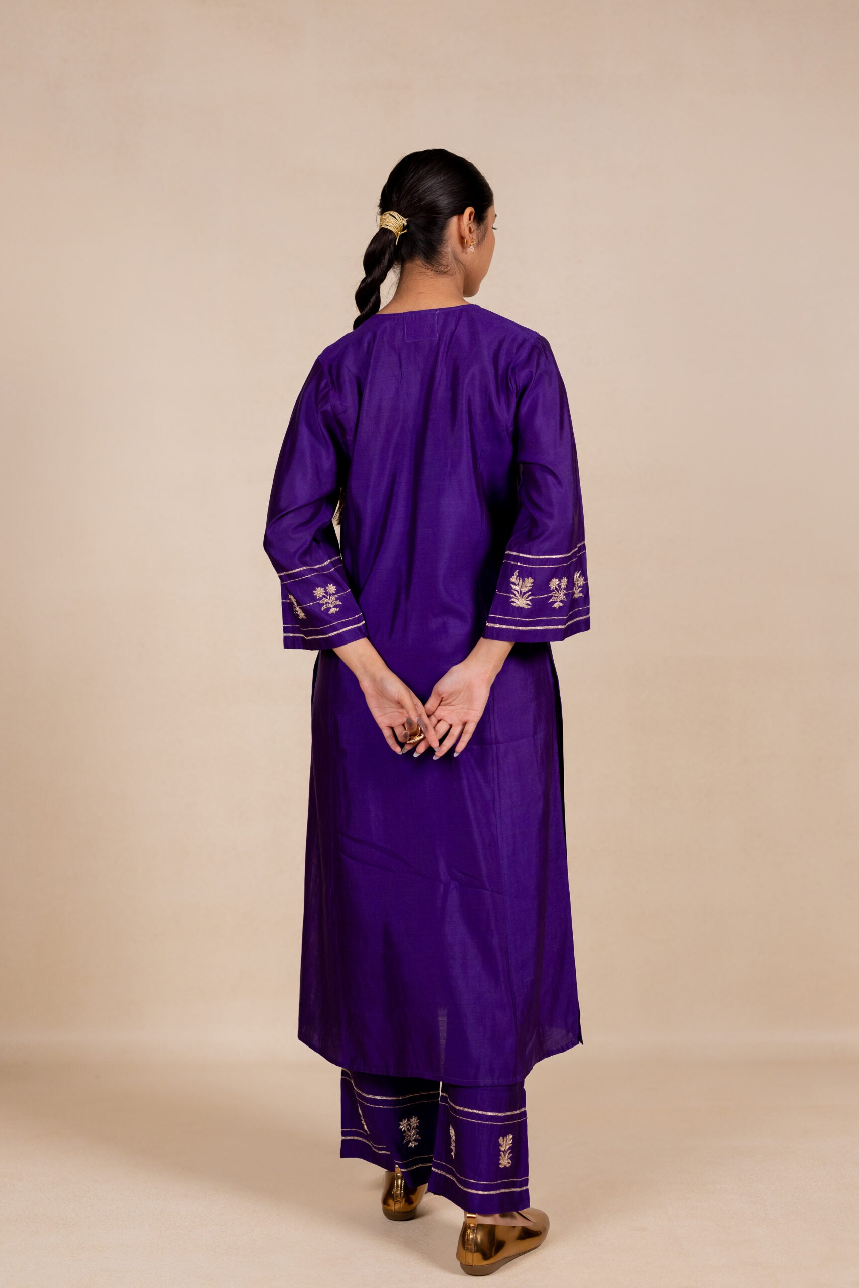 Devyani Embroidered Silk Kurta Set - Purple