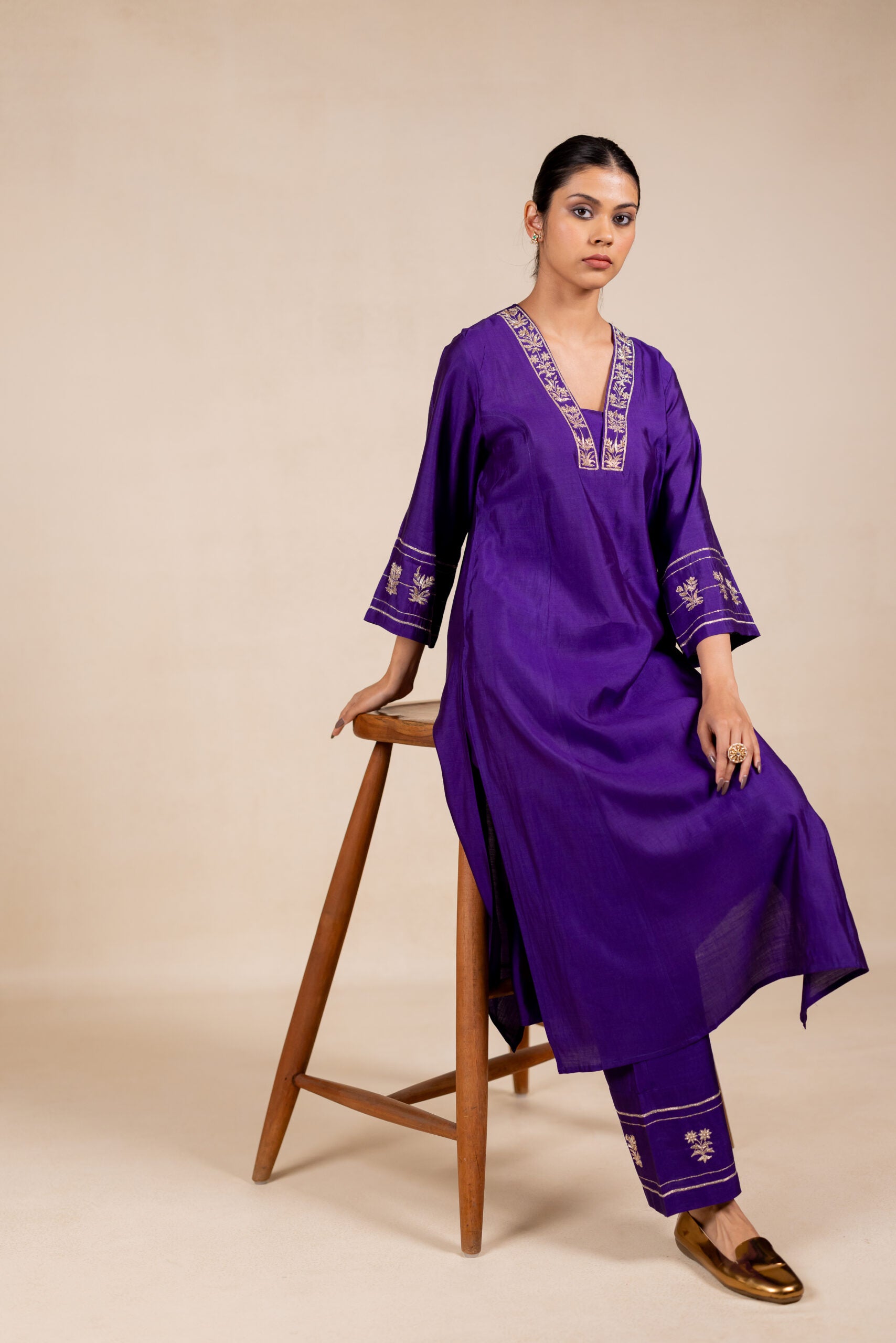 Devyani Embroidered Silk Kurta Set - Purple