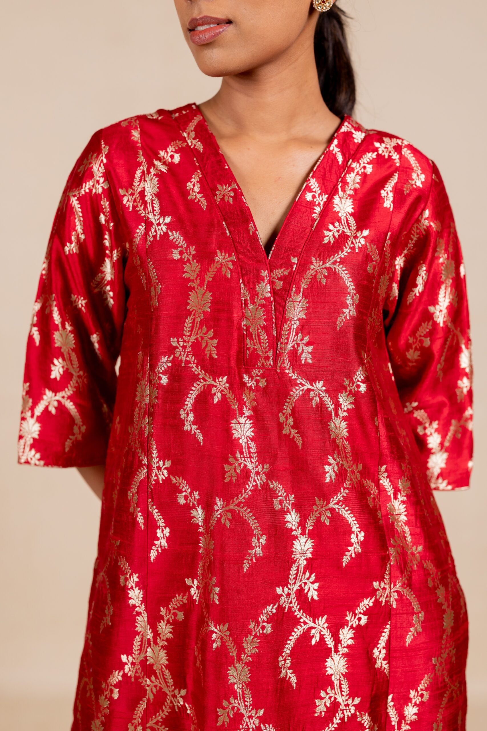 Banarasi Sadabahar Kurta Set - Red