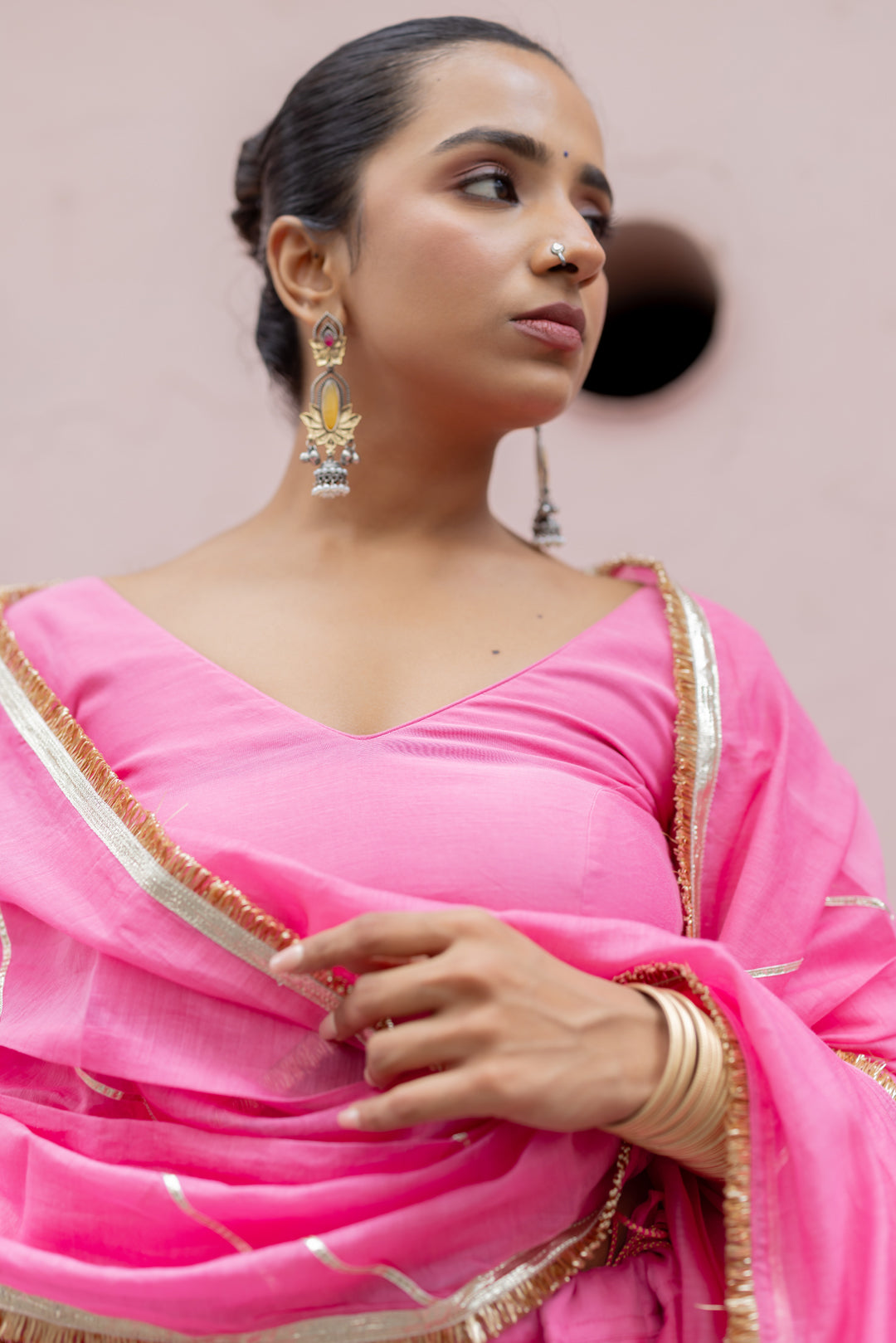 V-neck chanderi blouse