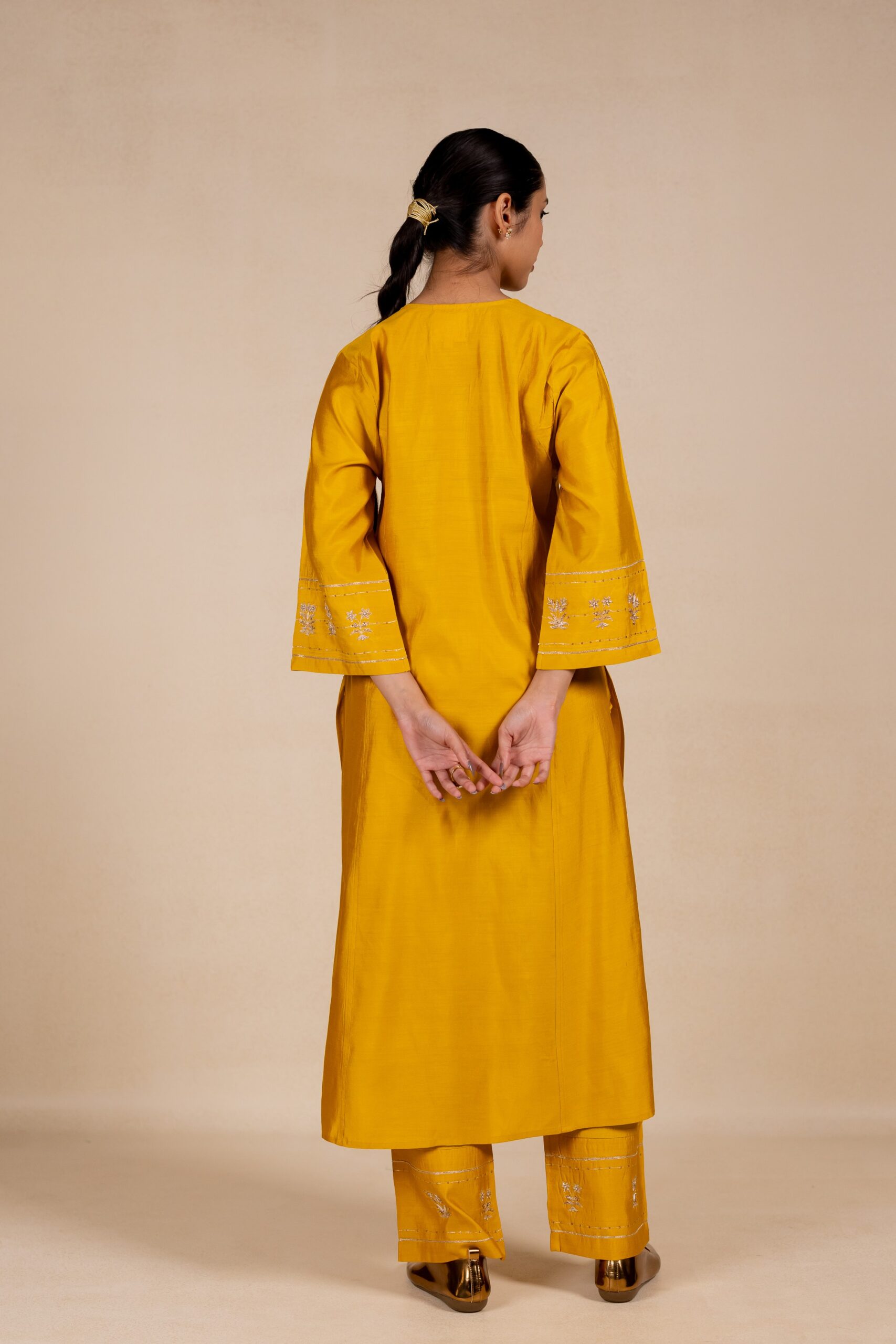Devyani Embroidered Silk Kurta Set - Yellow