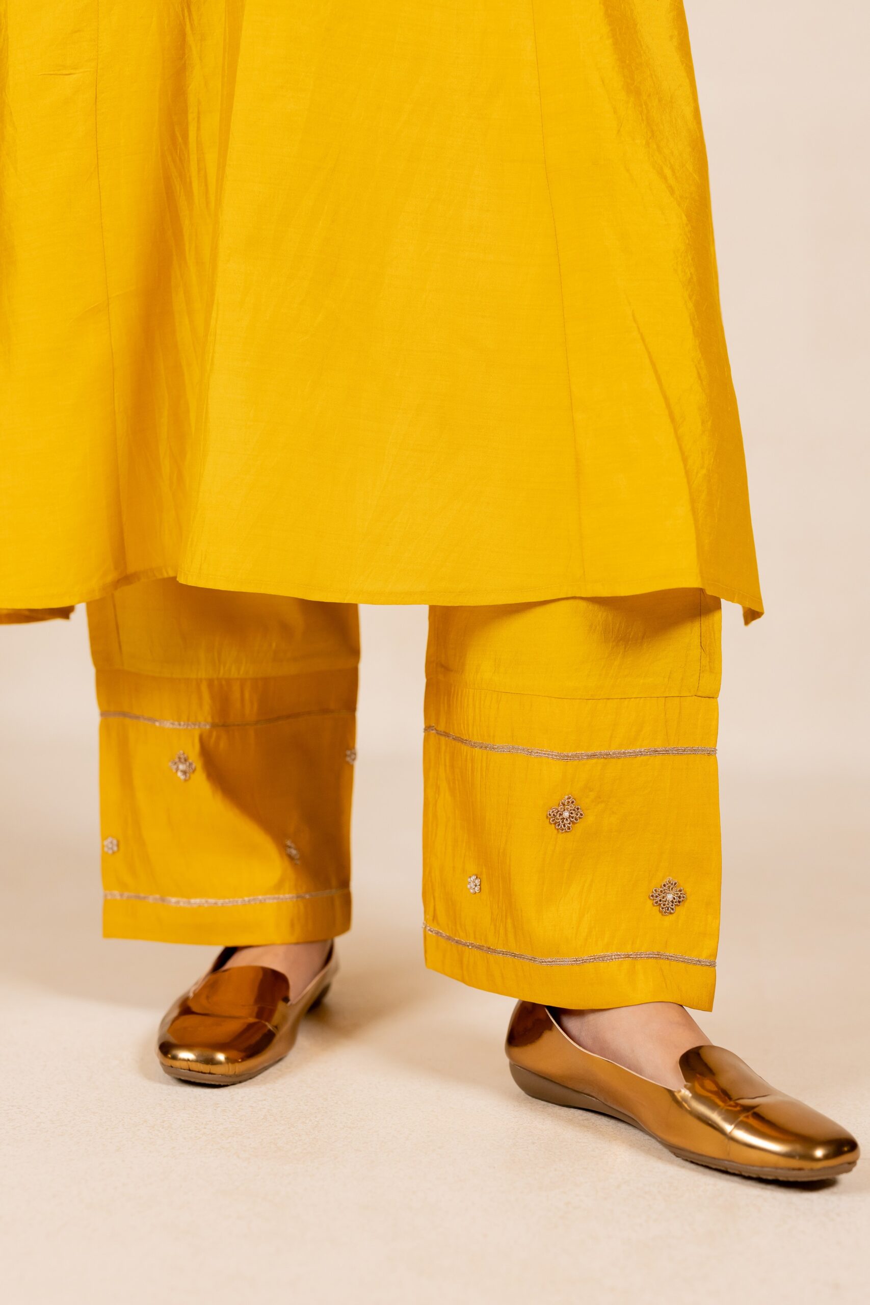 Rukmani Embroidered Silk Kurta Set - Yellow