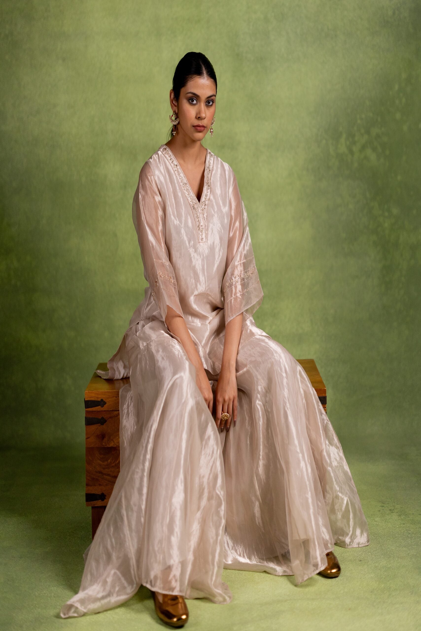 Aabha Tissue Silk Kurta Sharara Set - Silver