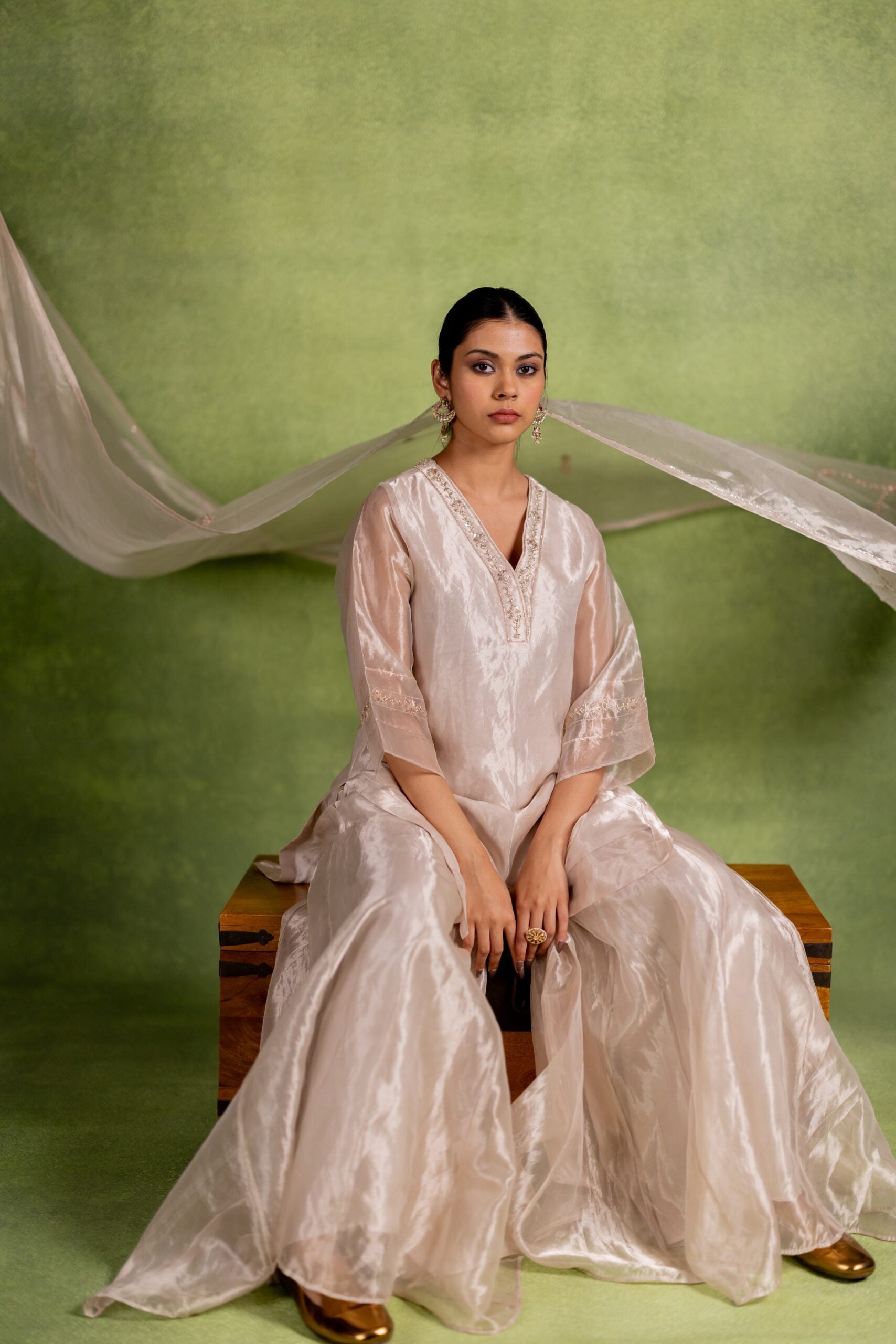 Aabha Tissue Silk Kurta Sharara Set - Silver