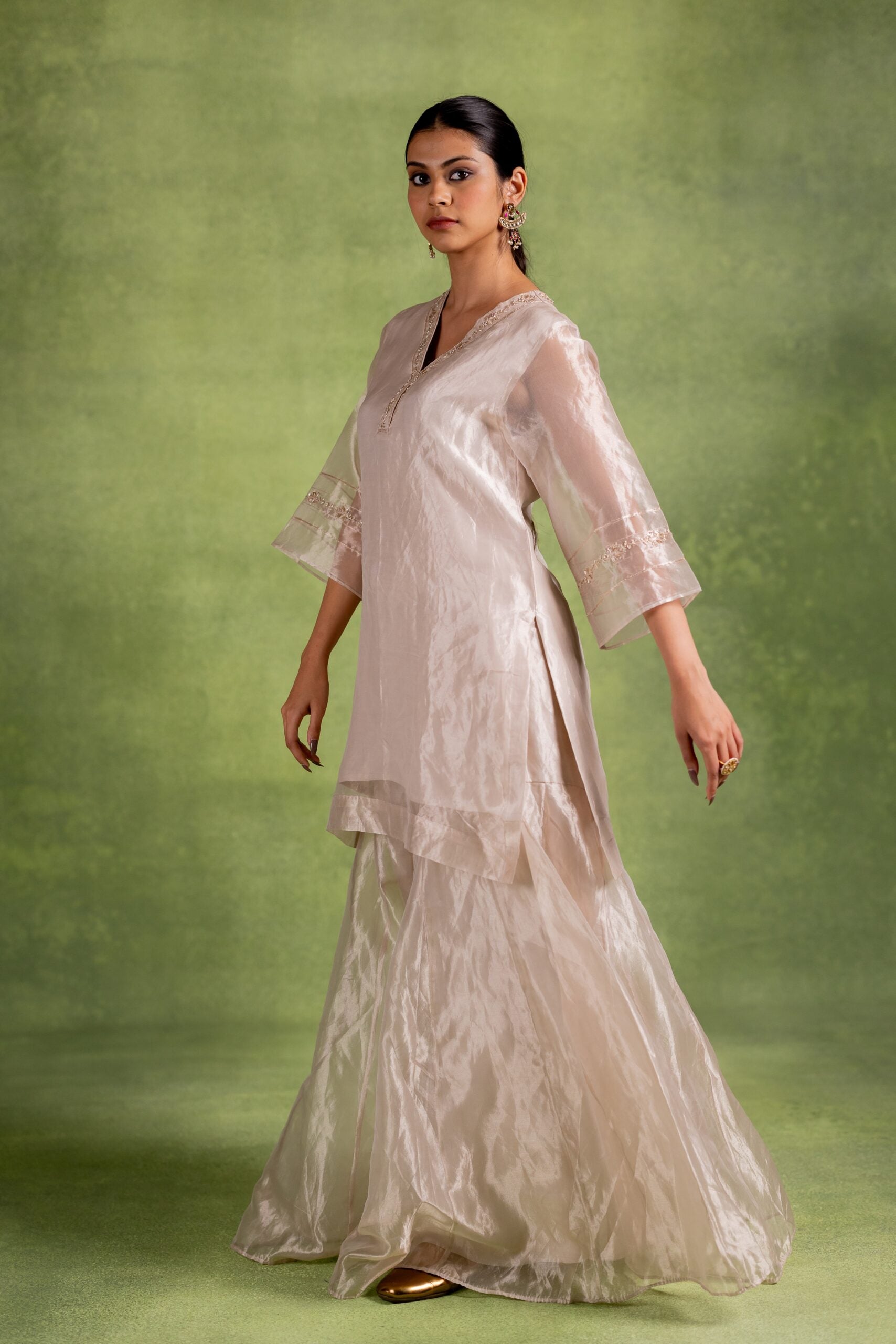 Aabha Tissue Silk Kurta Sharara Set - Silver