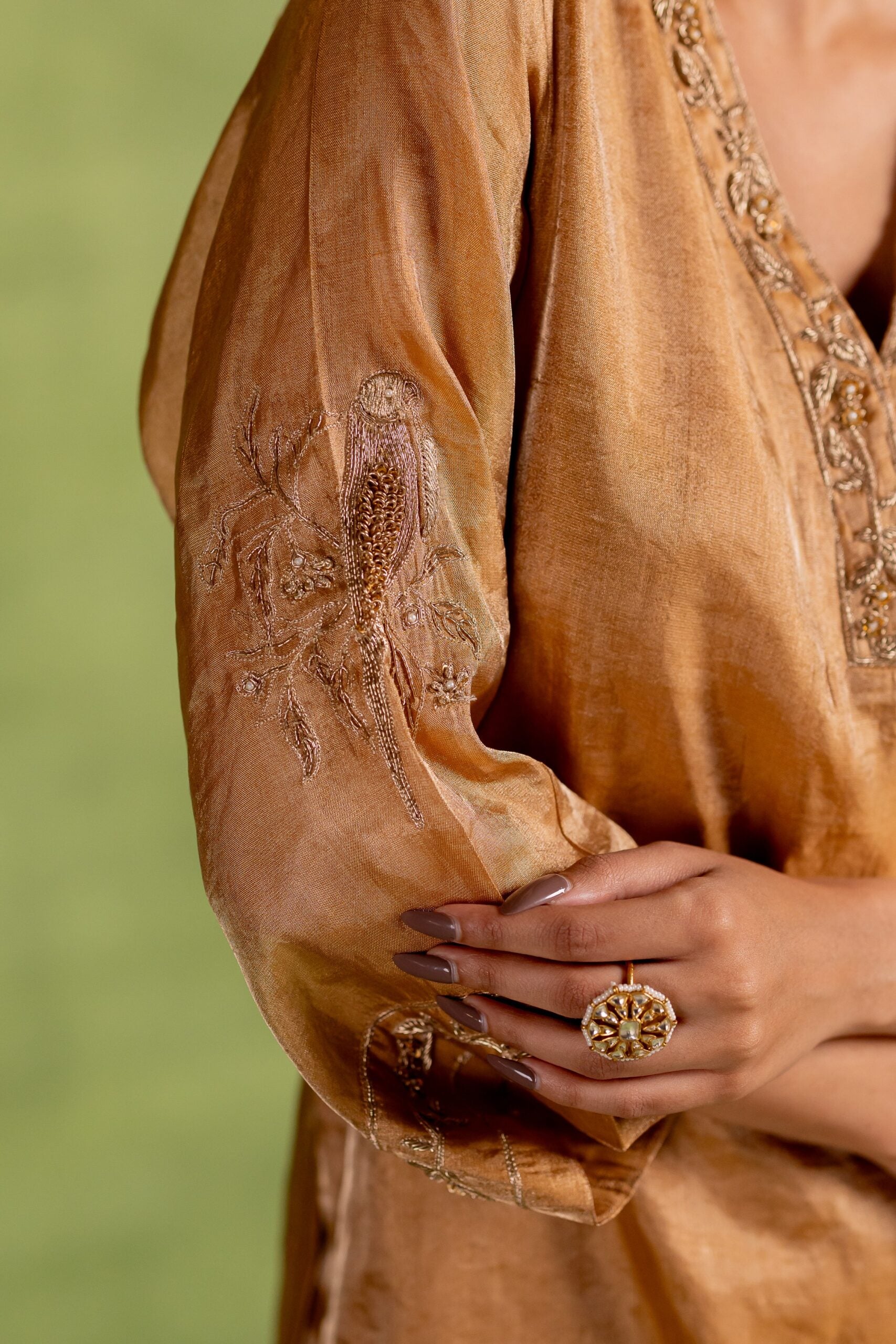 Aabha Tissue Silk Kurta Sharara Set - Golden