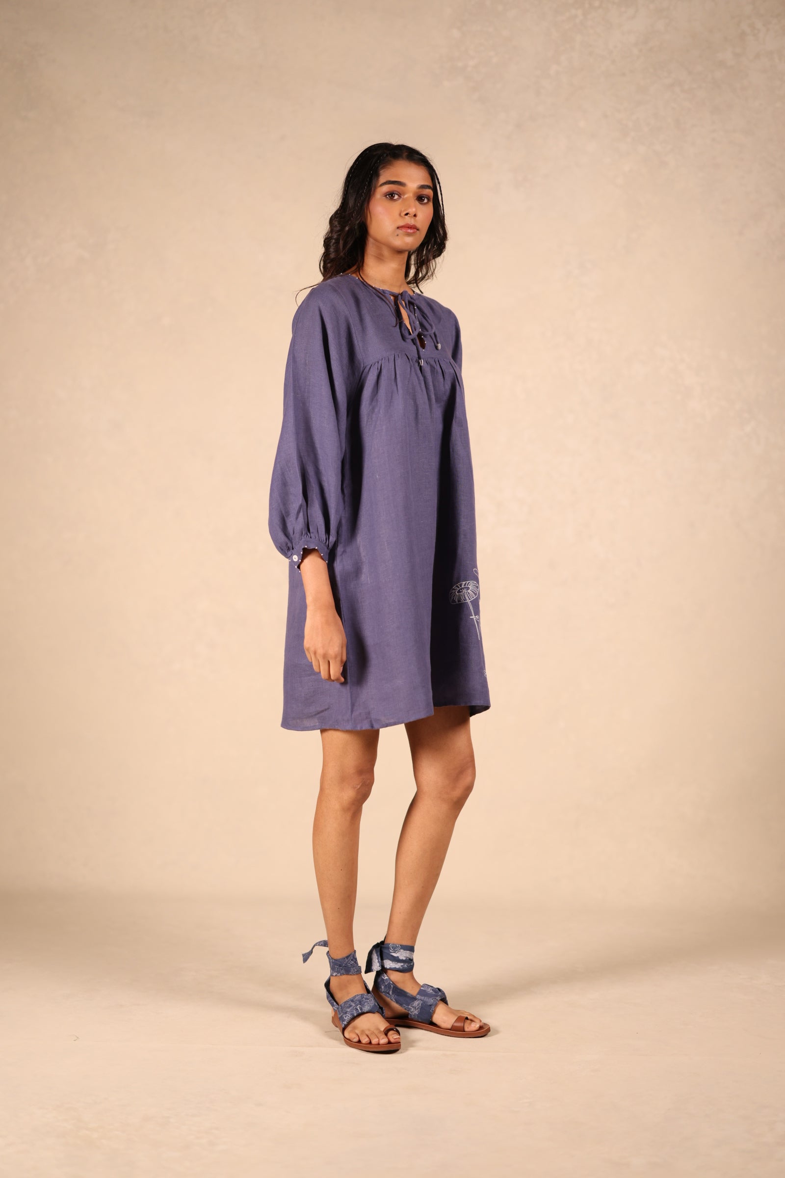 Linen Front knot short Dress