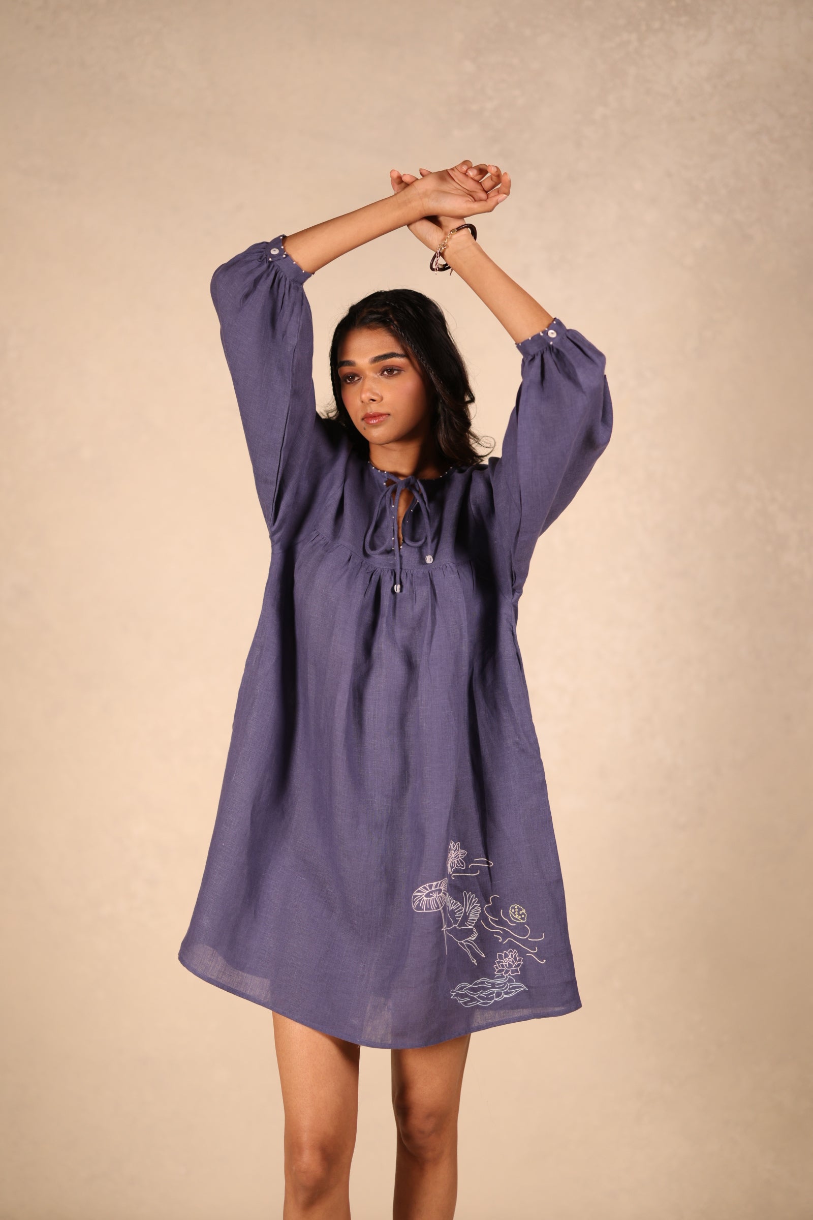 Linen Front knot short Dress