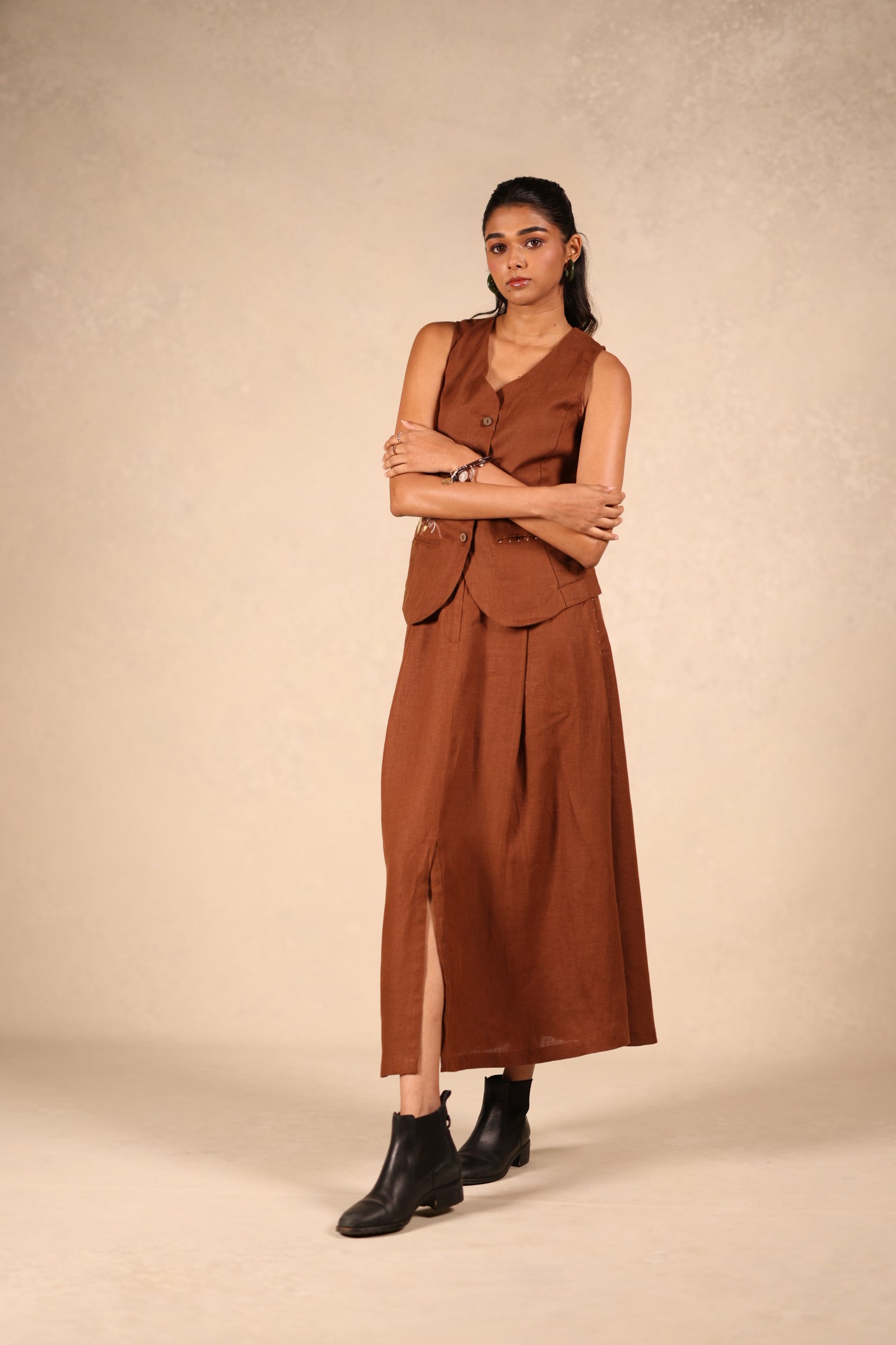 Linen Slit Skirt