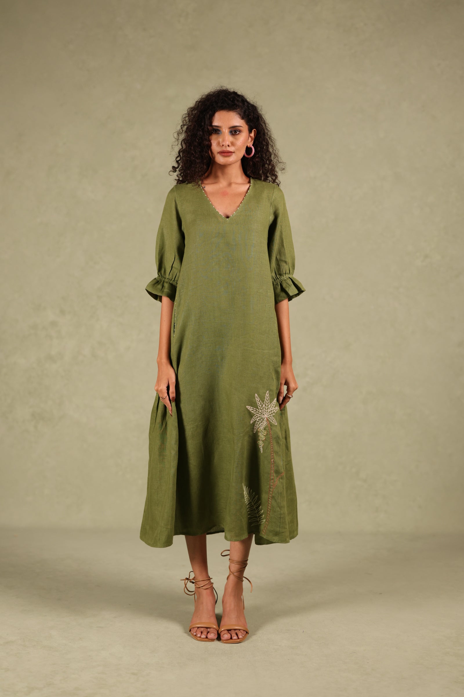 Linen side frill dress