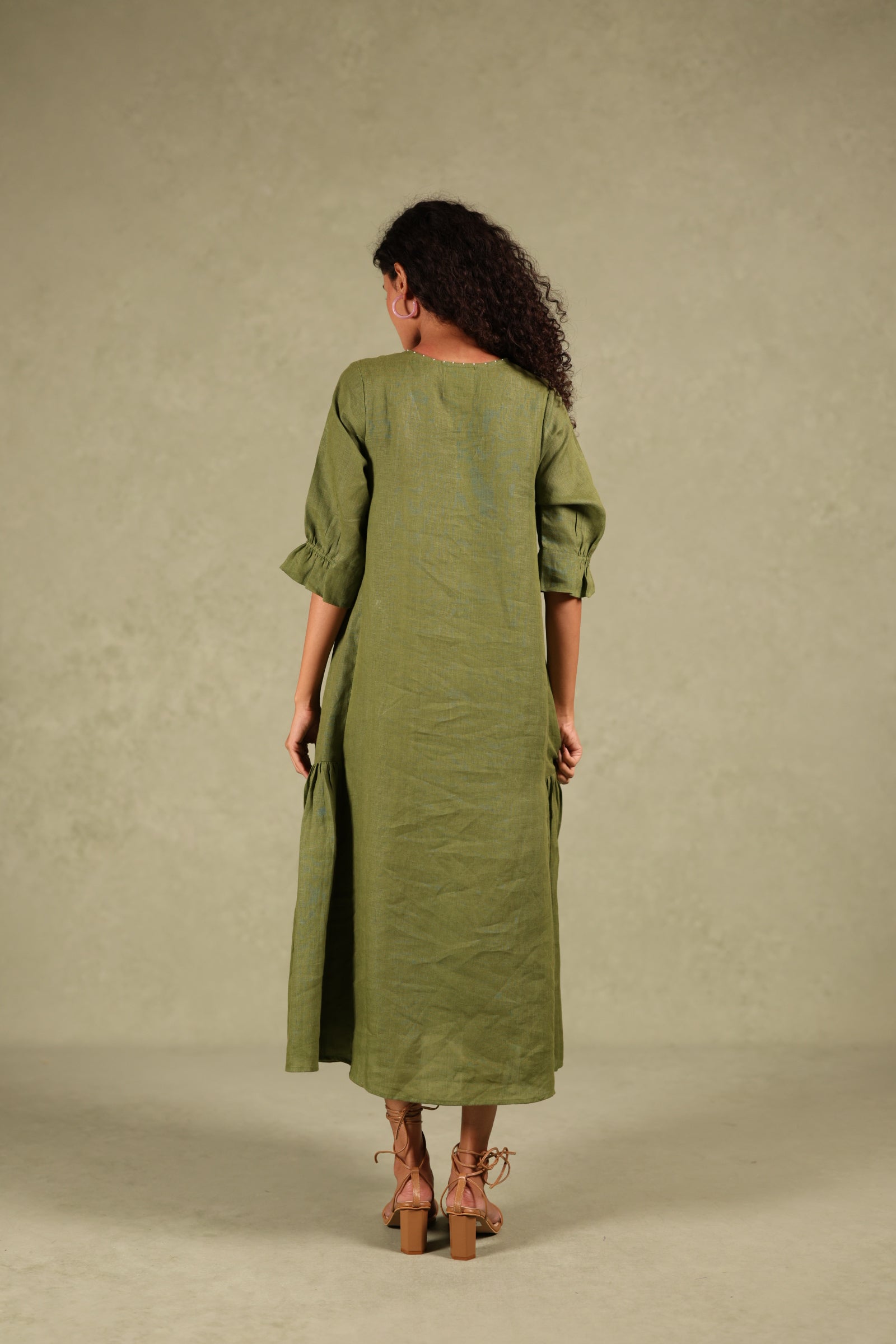 Linen side frill dress