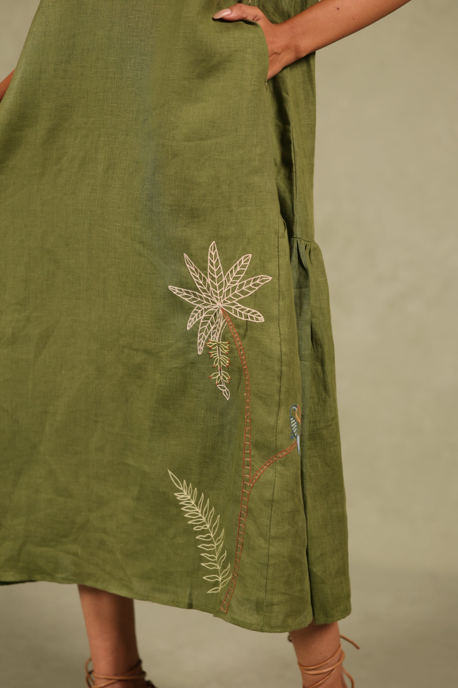 Linen side frill dress