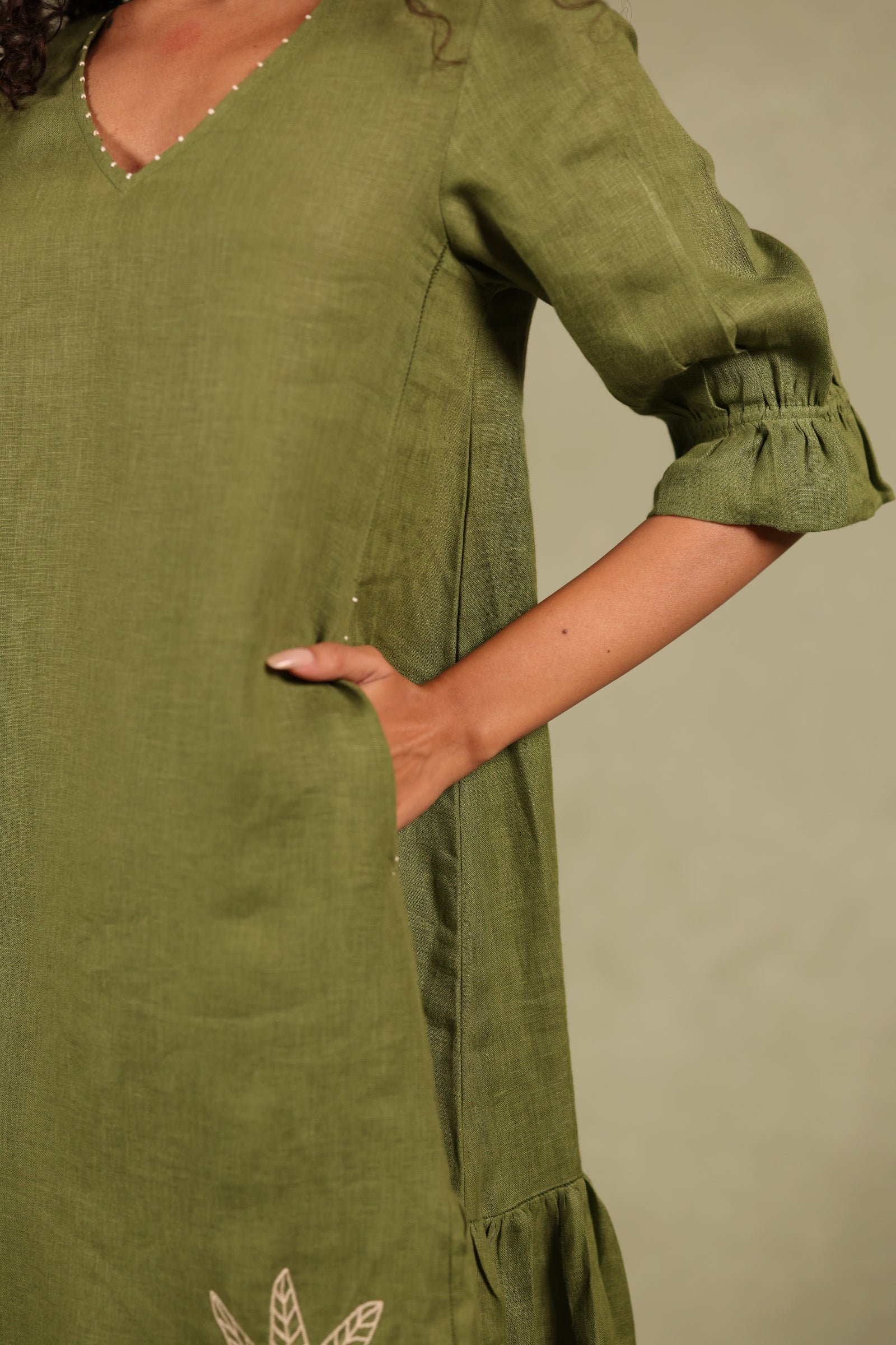 Linen side frill dress