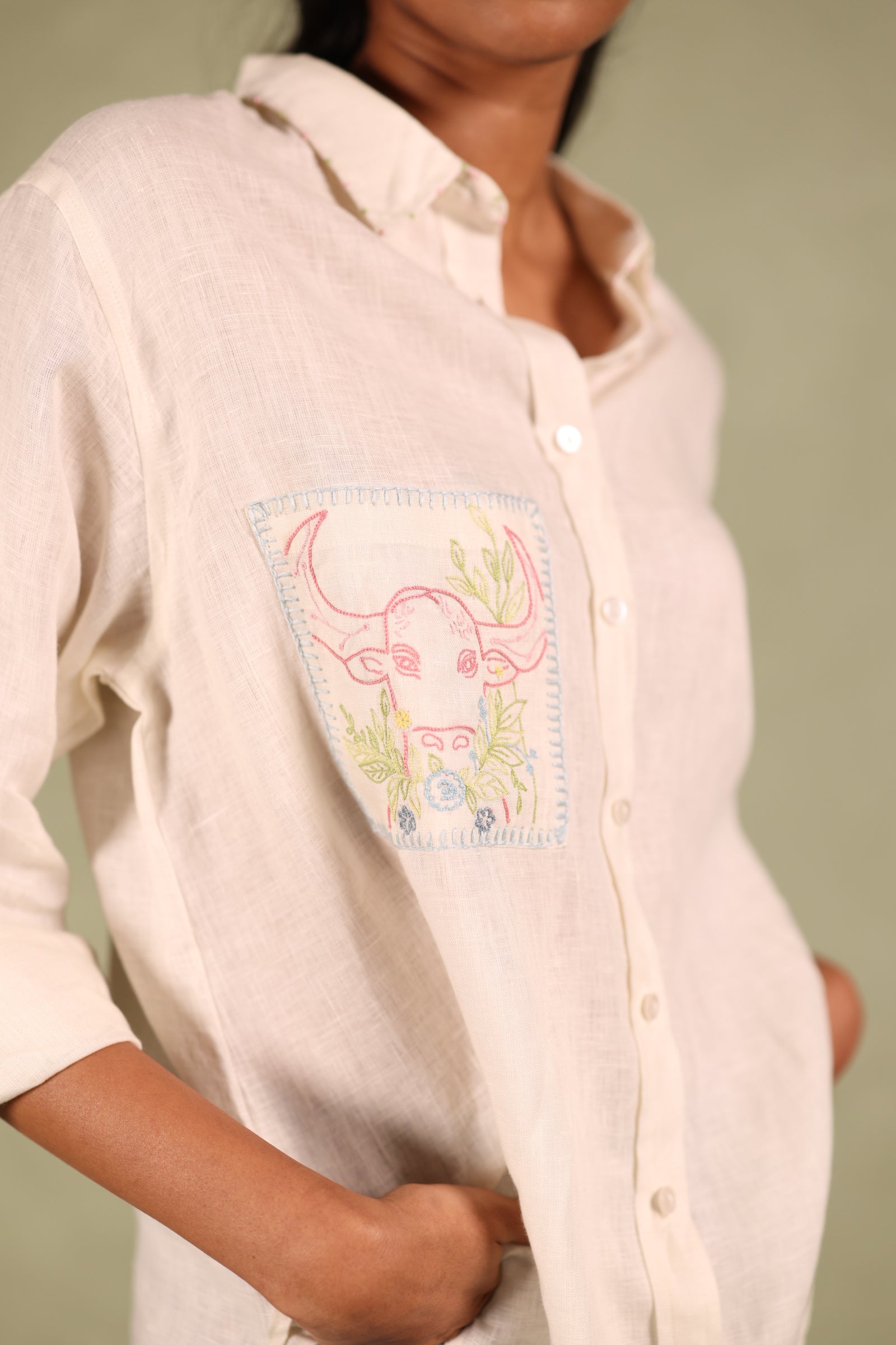 Taurus Pocket Linen Shirt - Off white