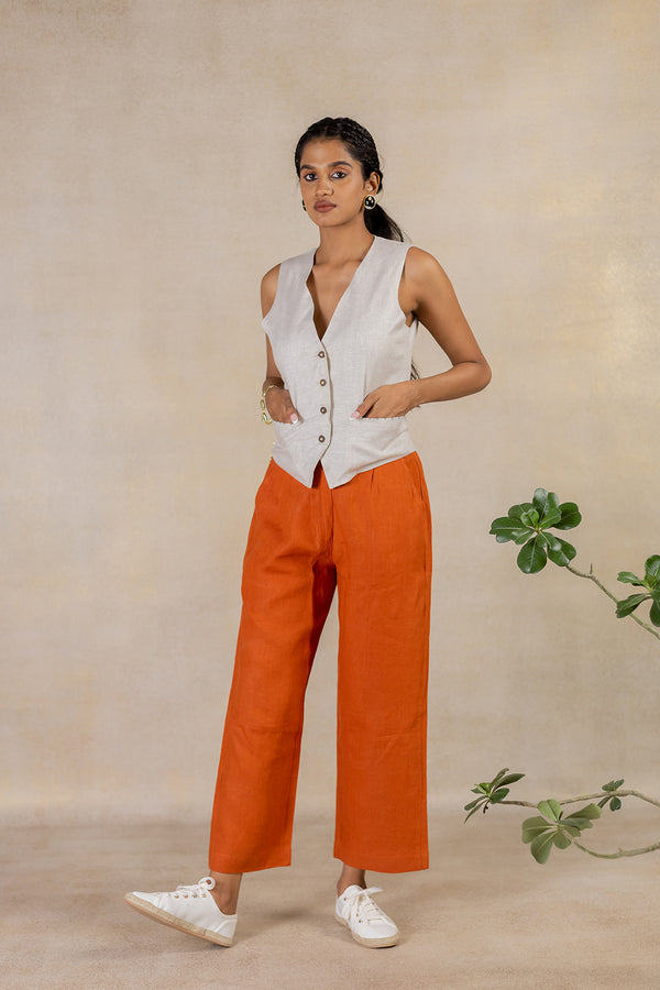 Day 10 - Linen Vest With Welt Pockets - Ecru