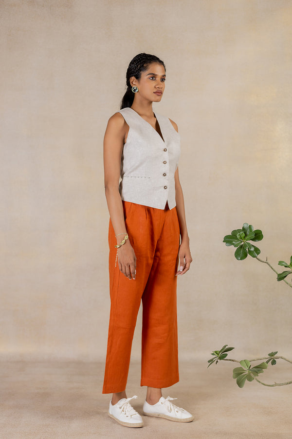 Day 10 - Linen Vest With Welt Pockets - Ecru