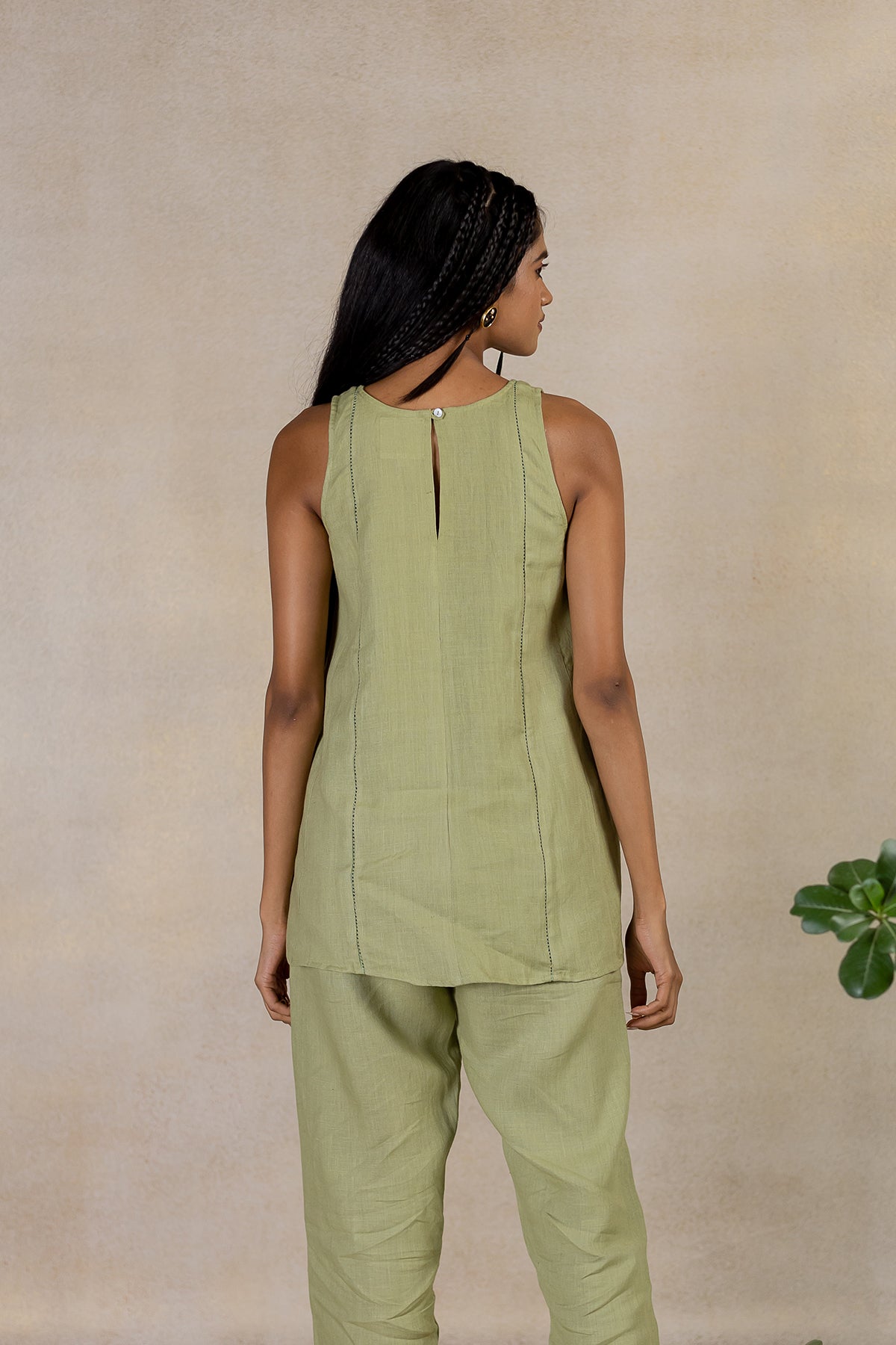 Day 12 - Linen Panel Sleeveless Top With Pocket - Meadow Green