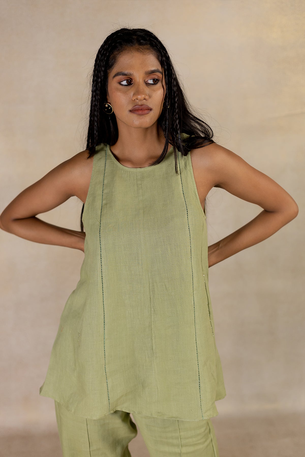 Day 12 - Linen Panel Sleeveless Top With Pocket - Meadow Green
