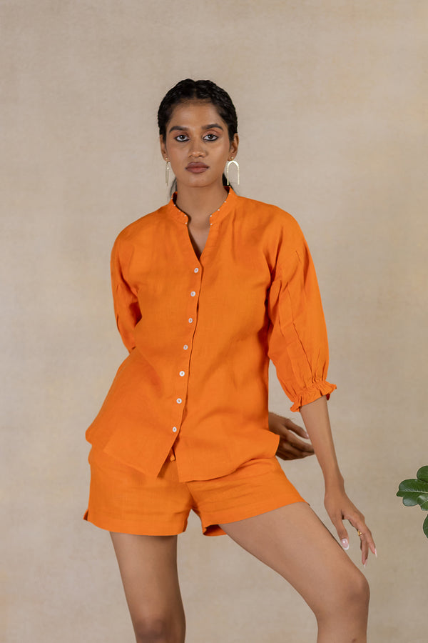 Day 13 - Linen Bobbin Elastic Ruffle Sleeve Shirt - Orange Soda