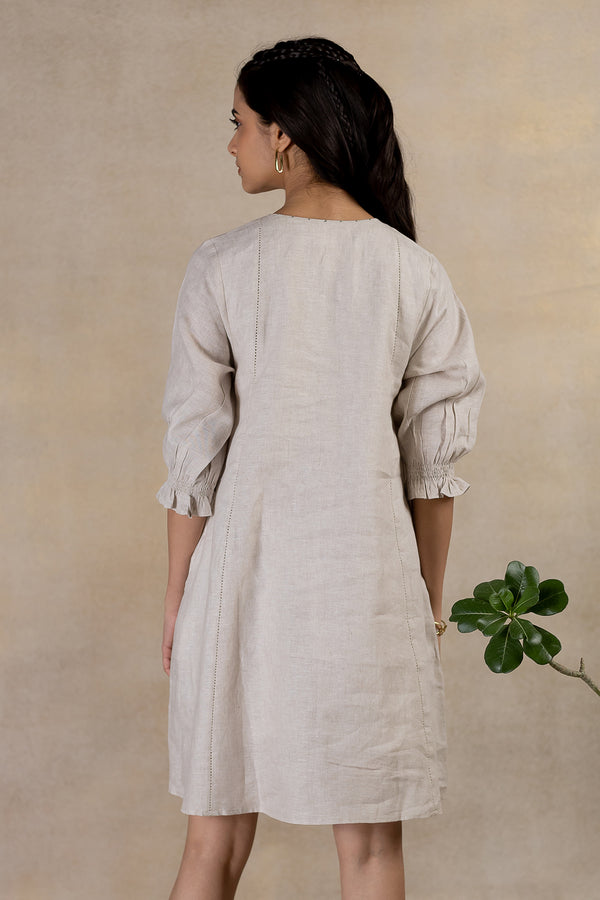 Day 18 - Linen V Neck Panel Short Dress - Ecru