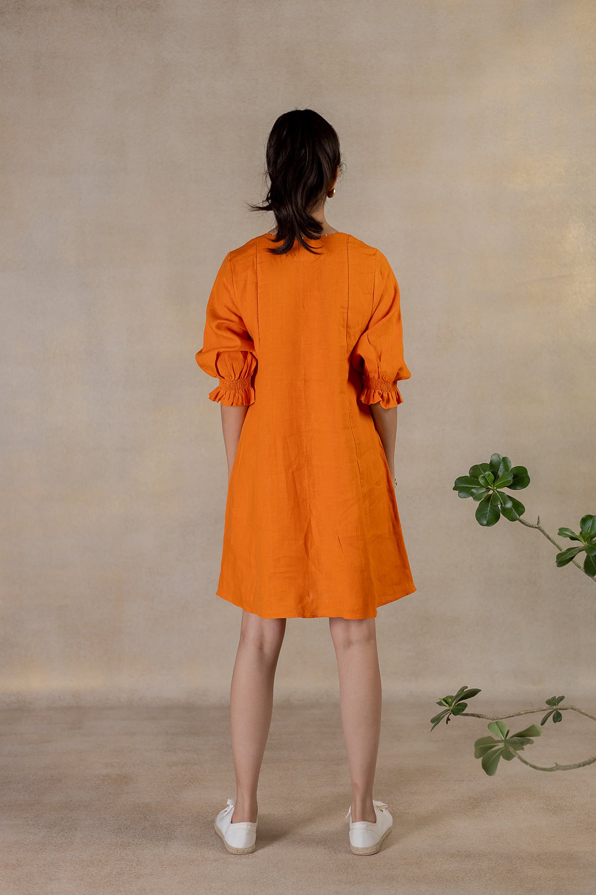 Day 18 - Linen V Neck Panel Short Dress - Orange Soda