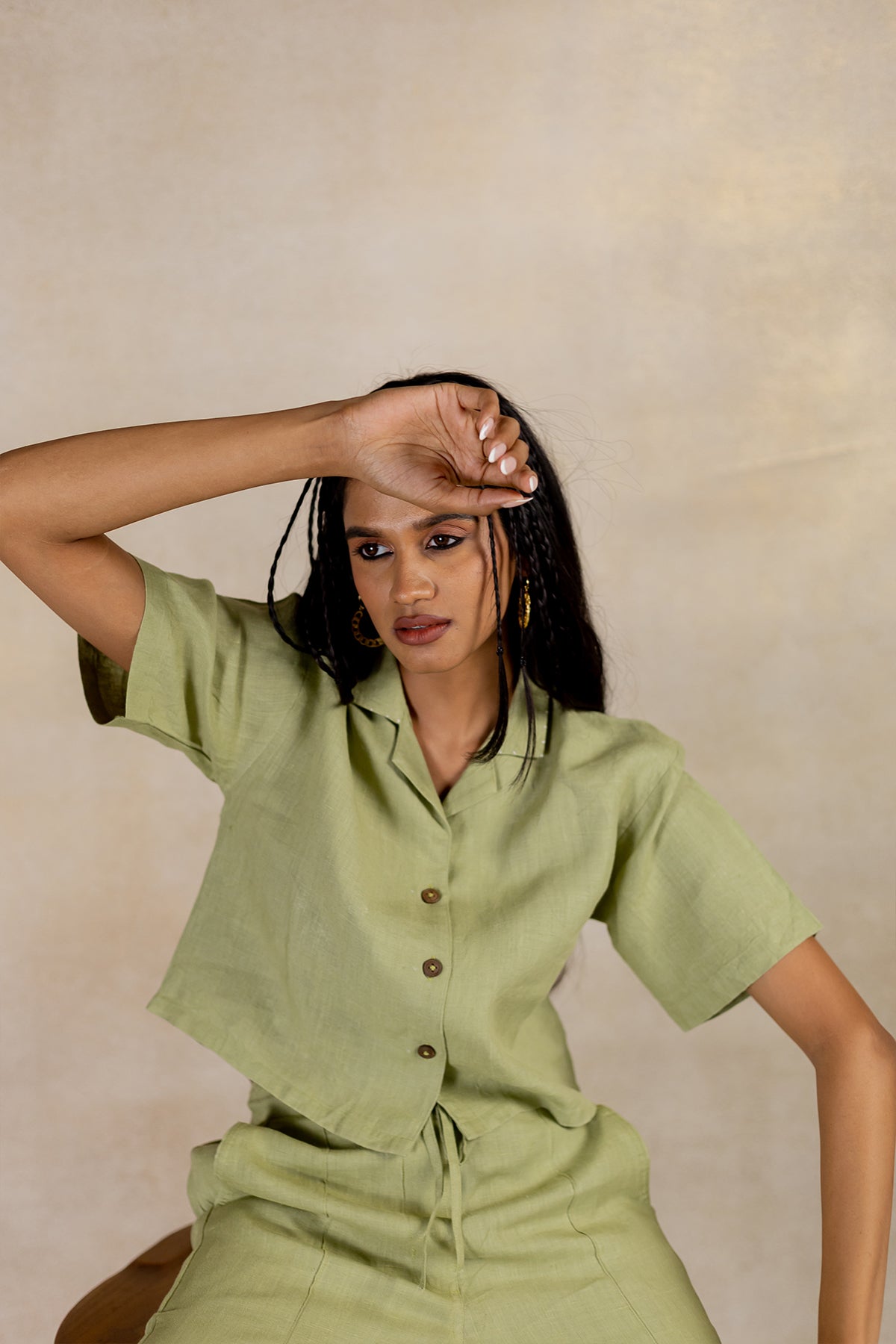 Day 19 - Linen Crop Shirt - Meadow Green