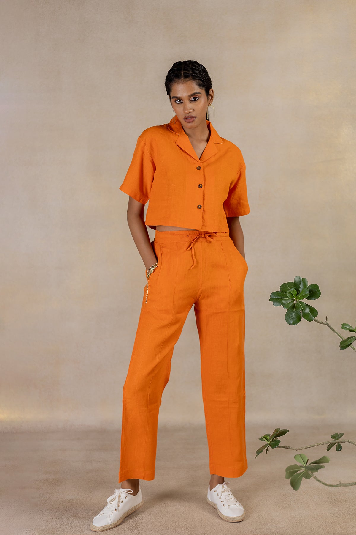 Day 19 - Linen Crop Shirt - Orange Soda
